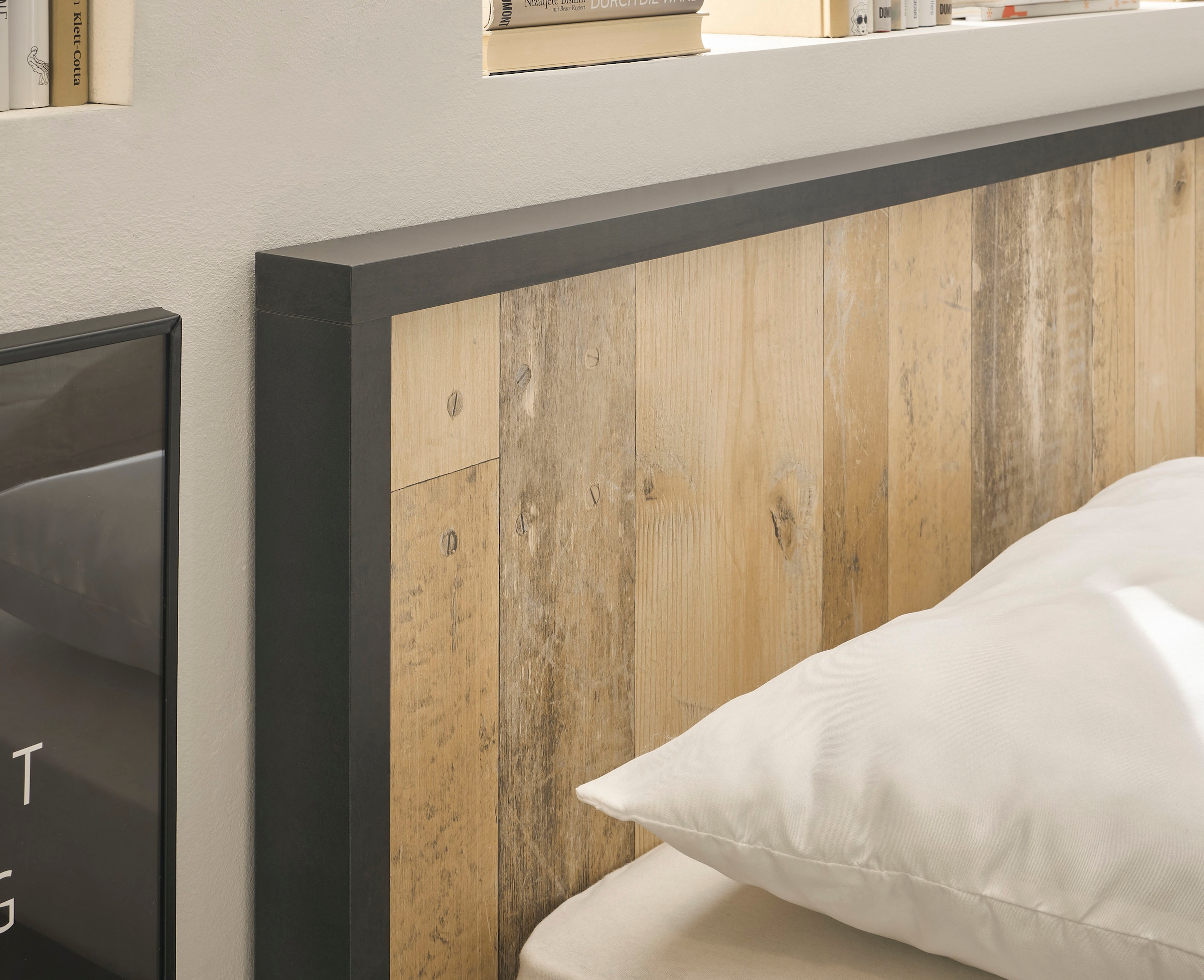 Home affaire Bettanlage »SHERWOOD« 3 Stk. tlg. Liegefläche Bett 140x200cm, Wandpaneel mit jeweils 2 Ablageflächen