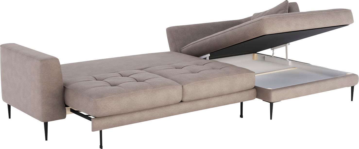 TRENDMANUFAKTUR Ecksofa »Luzi, wahlweise mit Schlaffunktion und Bettkasten, gemütlich, L-Form«, Designsofa mit Ottomane, Metallfüße schwarz, Breite 264 cm