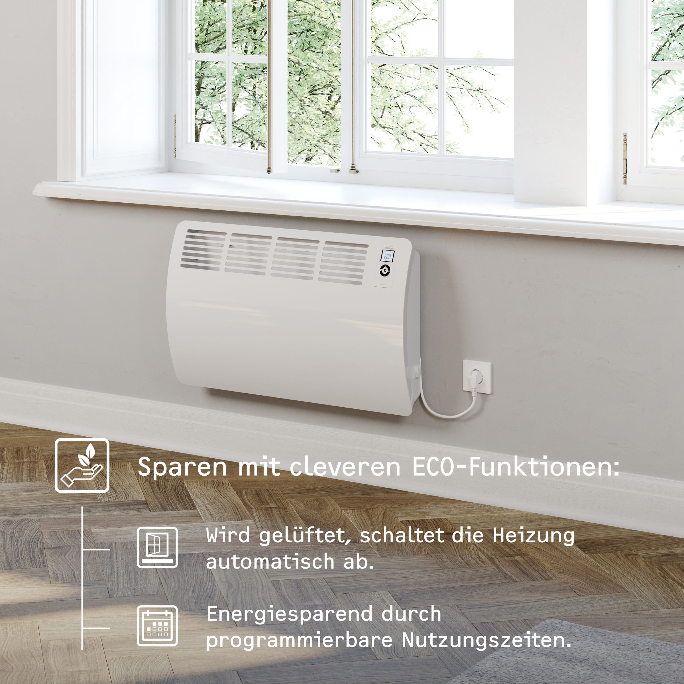 STIEBEL ELTRON Konvektor »»CON 20 Premium«, Wandkonvektor, energiesparend, VDE geprüft, 2 kW«, für ca. 25 m², LC-Display, Wochen-/120 Min-Kurzzeittimer, Silent Mode