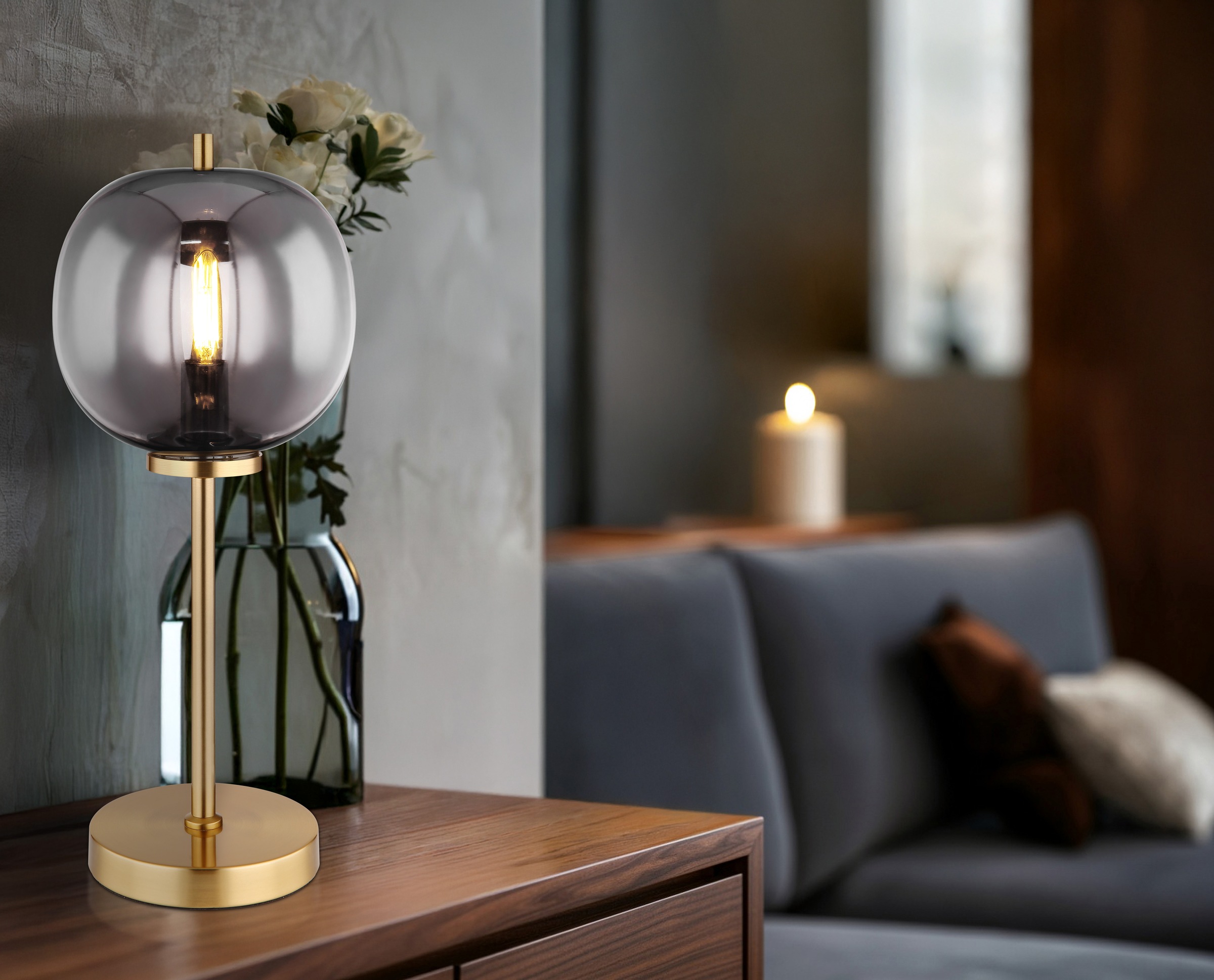GLOBO LIGHTING Tischleuchte »BLACKY I« E14 1 Stk. Tischleuchte Messing, Glas, Wippschalter, E14