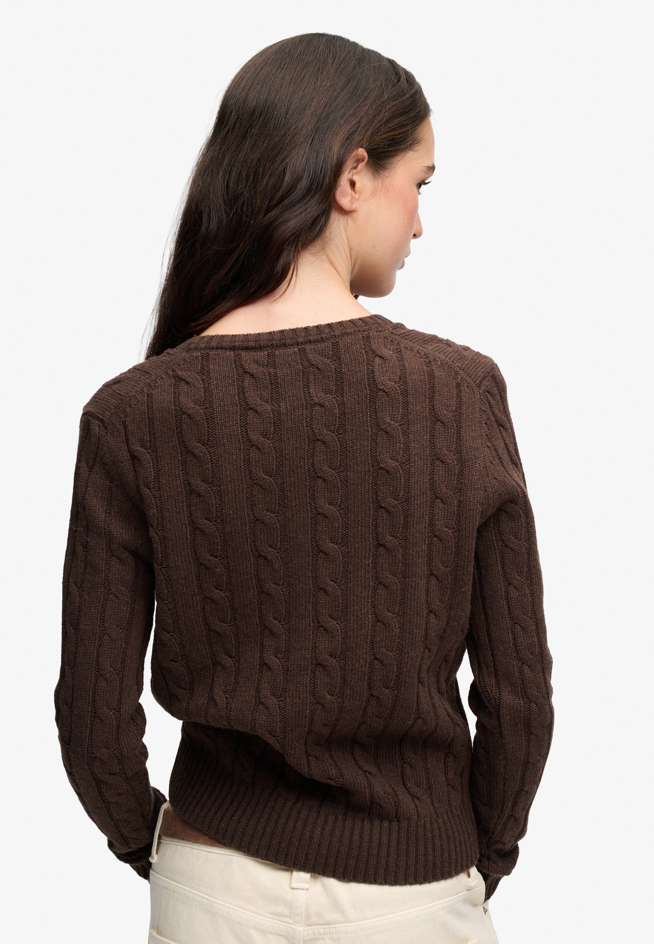 Superdry V-Ausschnitt-Pullover »WOOL BLEND CABLE V NECK« Materialmix, hochwertig mit Woll-Anteil