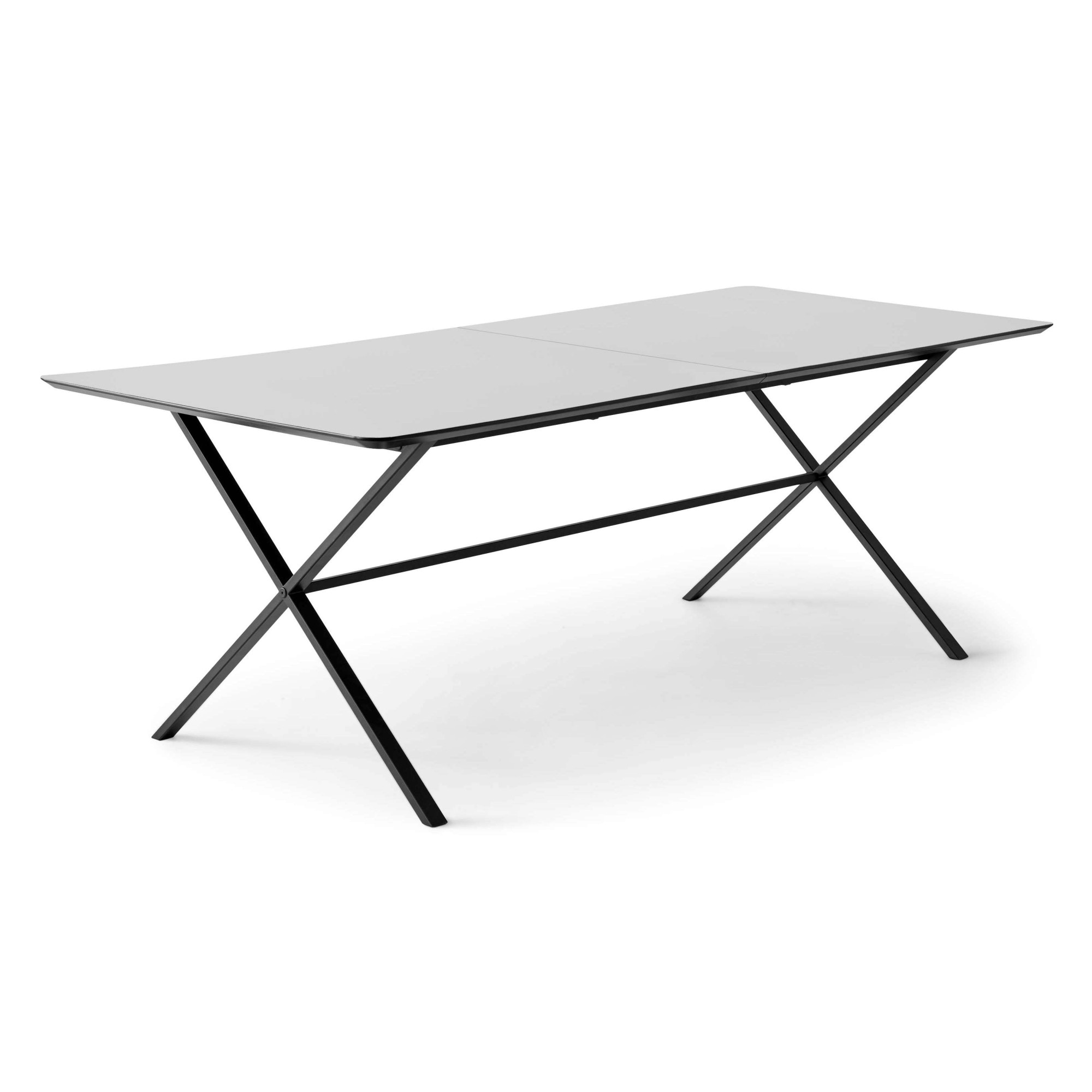 Hammel Furniture Esstisch »Meza Designtisch mit Auszugsfunktion und 2 Einlegeplatten«, abgerundete Tischplatte MDF, gekreuztes Metallgestell, in zwei Breiten
