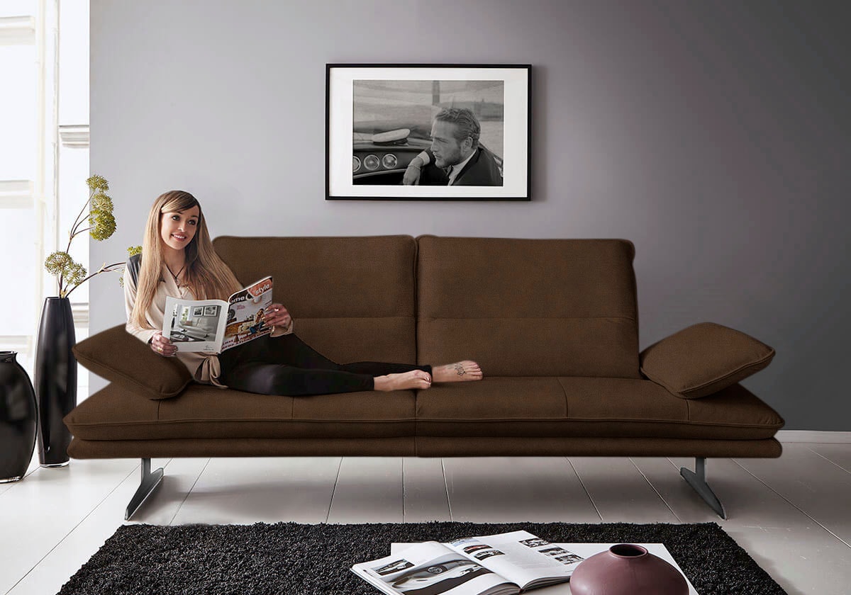 2,5-Sitzer W.SCHILLIG "broadway Designsofa mit hohem Sitzkomfort", braun (chocolate s37), B:236cm H:94cm T:96cm, Stoff S37 (100% Polyester): Luxus-Microfaser in Lederoptik, Sofas, Sitztiefenverstellung, Kopfteil- & Seitenteilverstellung, Breite 236cm 3