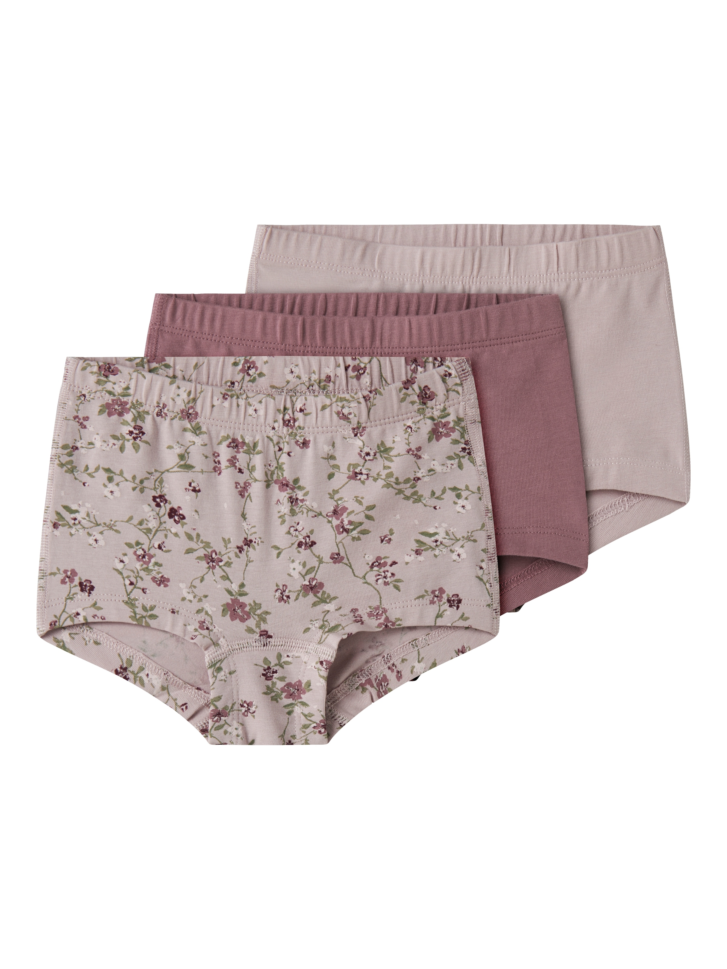 Name It Hipster "NMFTIGHTS 3P VIOLETFLOWER NOOS" Packung, 3 Stk. Baumwollmischung, uni und bedruckt im Set