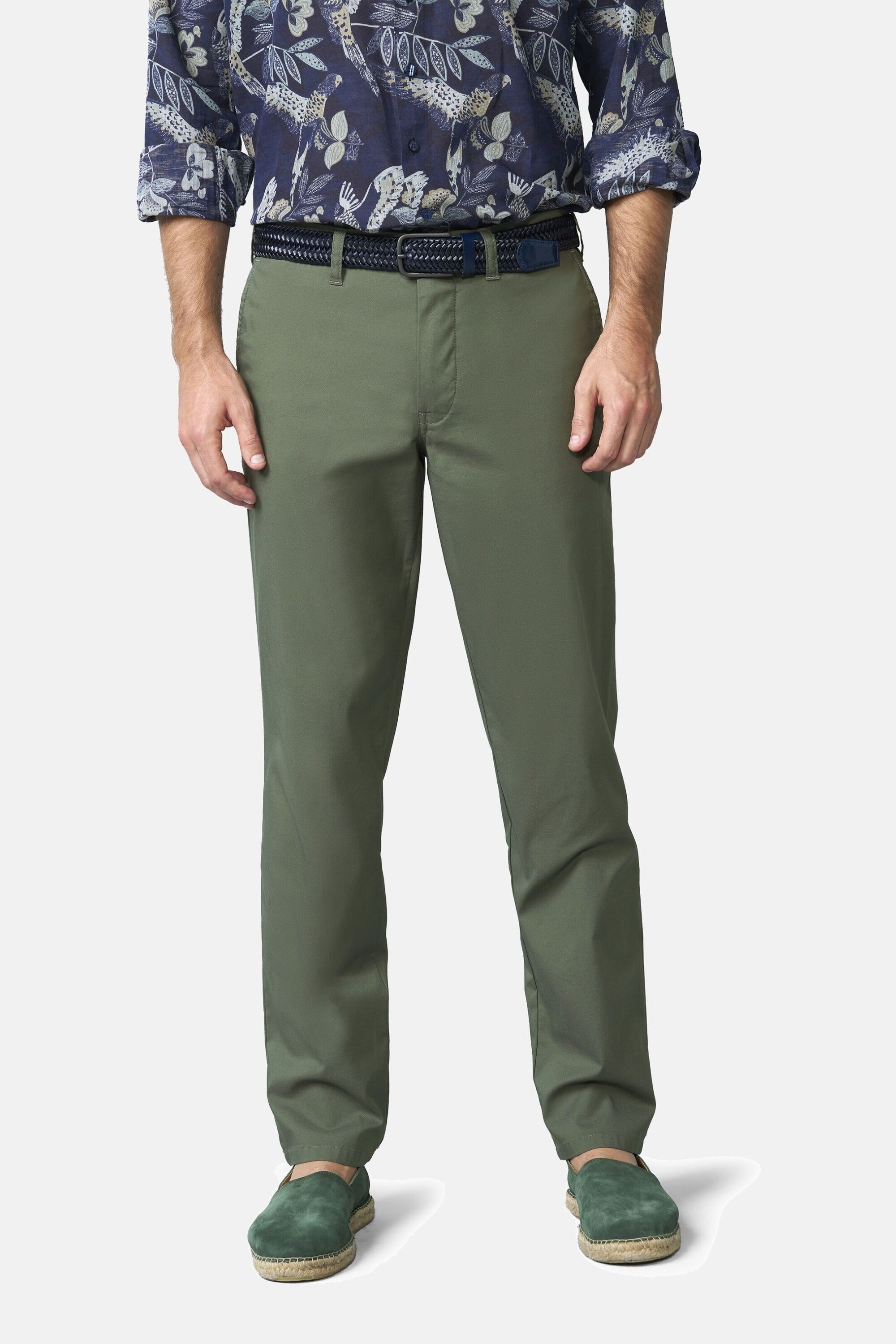 Chinos MEYER "M5 Chino 1-6010", Herren, Gr. 32, Länge 34, grün, 67% Baumwolle, 30% Polyamid, 3% Elasthan, unifarben, regular fit lang, Hosen, mit buntgewebtem Innenfutter