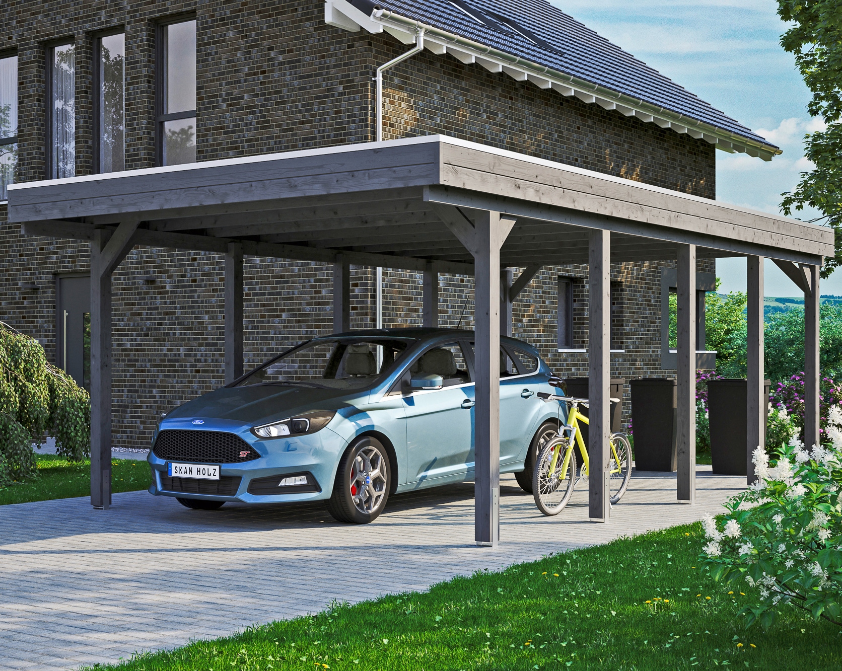 Skanholz Einzelcarport "Friesland" Massivholz 355 cm dunkelgrau