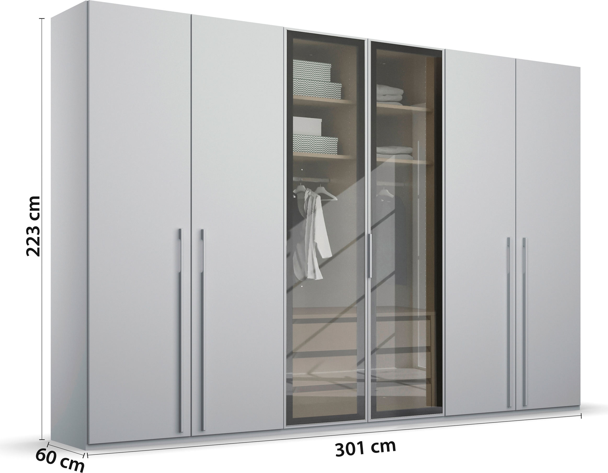 rauch Drehtürenschrank »Kleiderschrank Schrank Garderobe SKAT SHINE mit hochwertigem,«, transparentem Grauglas inkl. umfangreichem Zubehör MADE IN GERMANY