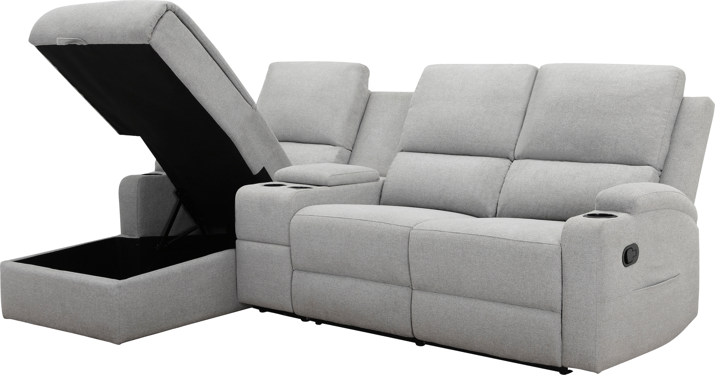Home affaire Ecksofa »NAPORI Multimediasofa, 3er Kinosessel XXL, L-Form, 3 Bezugsstoffe«, Kinosofa mit Relaxfunktion, Getränkehalter, Staufach und Staukasten