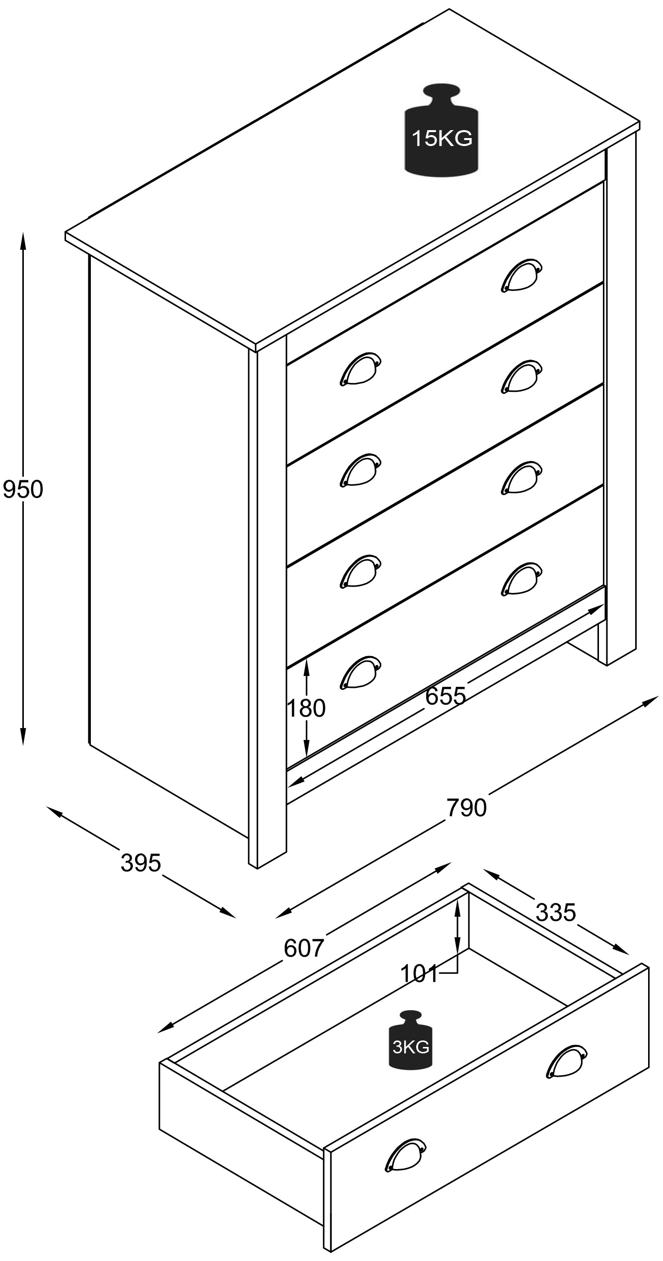 VCM Kommode »VCM Holz Kommode | Sideboard mit Schubladen | Maße ca. H. 95 x B. 79 x T. 40 cm - Balusa XL«, (VCM Balusa)