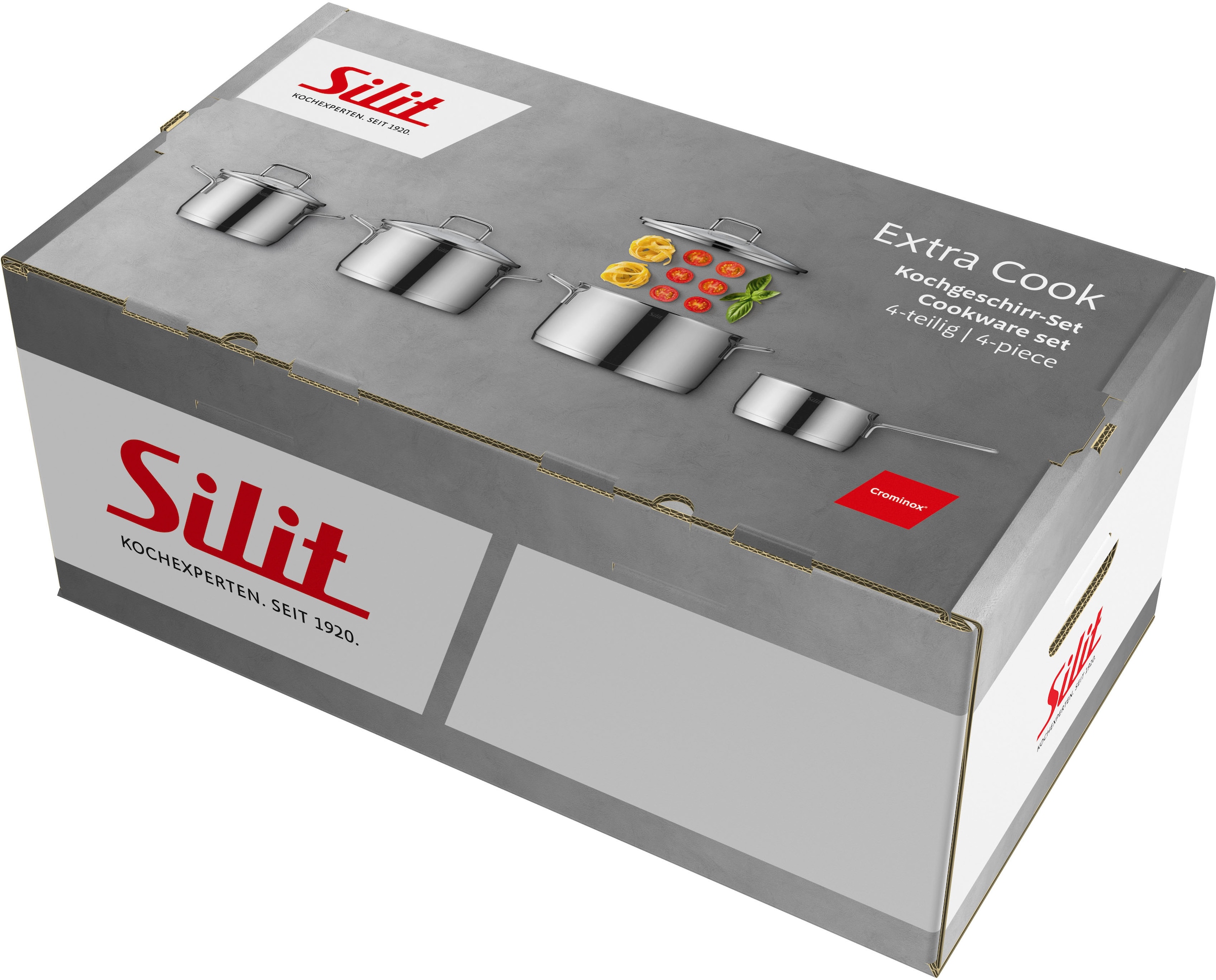 Silit Topf-Set »Extra Cook«, Edelstahl 18/10, (Set, 7 tlg., 4-teiliges Kochgeschirr-Set), SiliTherm Universalboden, induktionsgeeignet, spülmaschinengeeignet