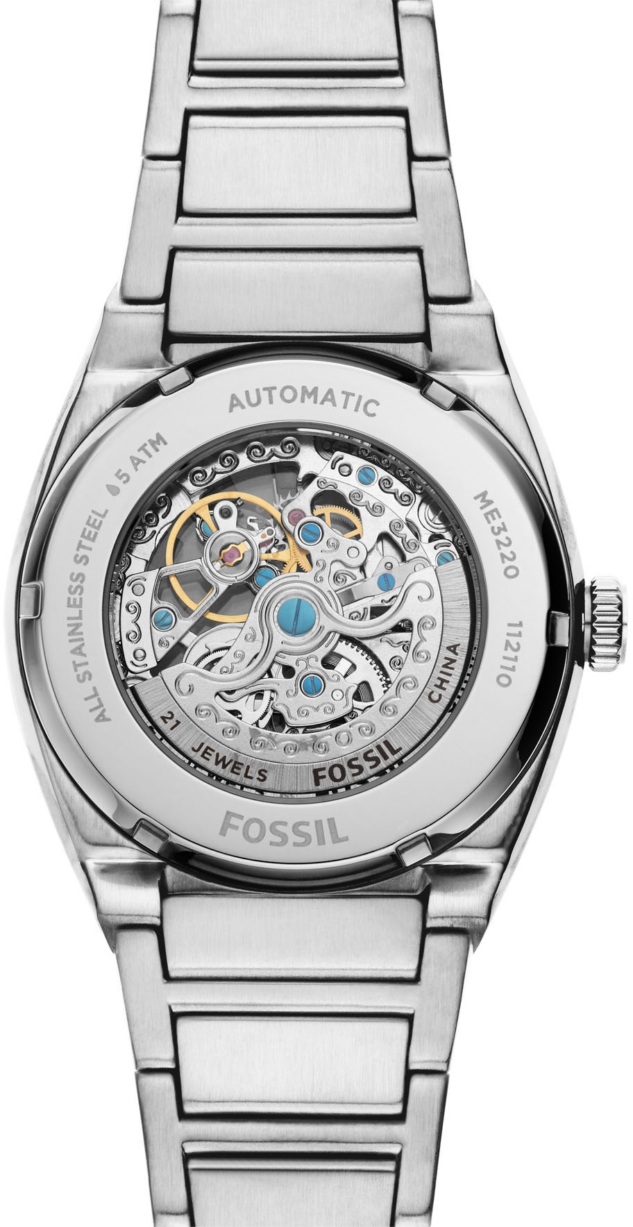 Fossil Automatikuhr »EVERETT«, Armbanduhr, Herrenuhr, mechanische Uhr, Edelstahlarmband
