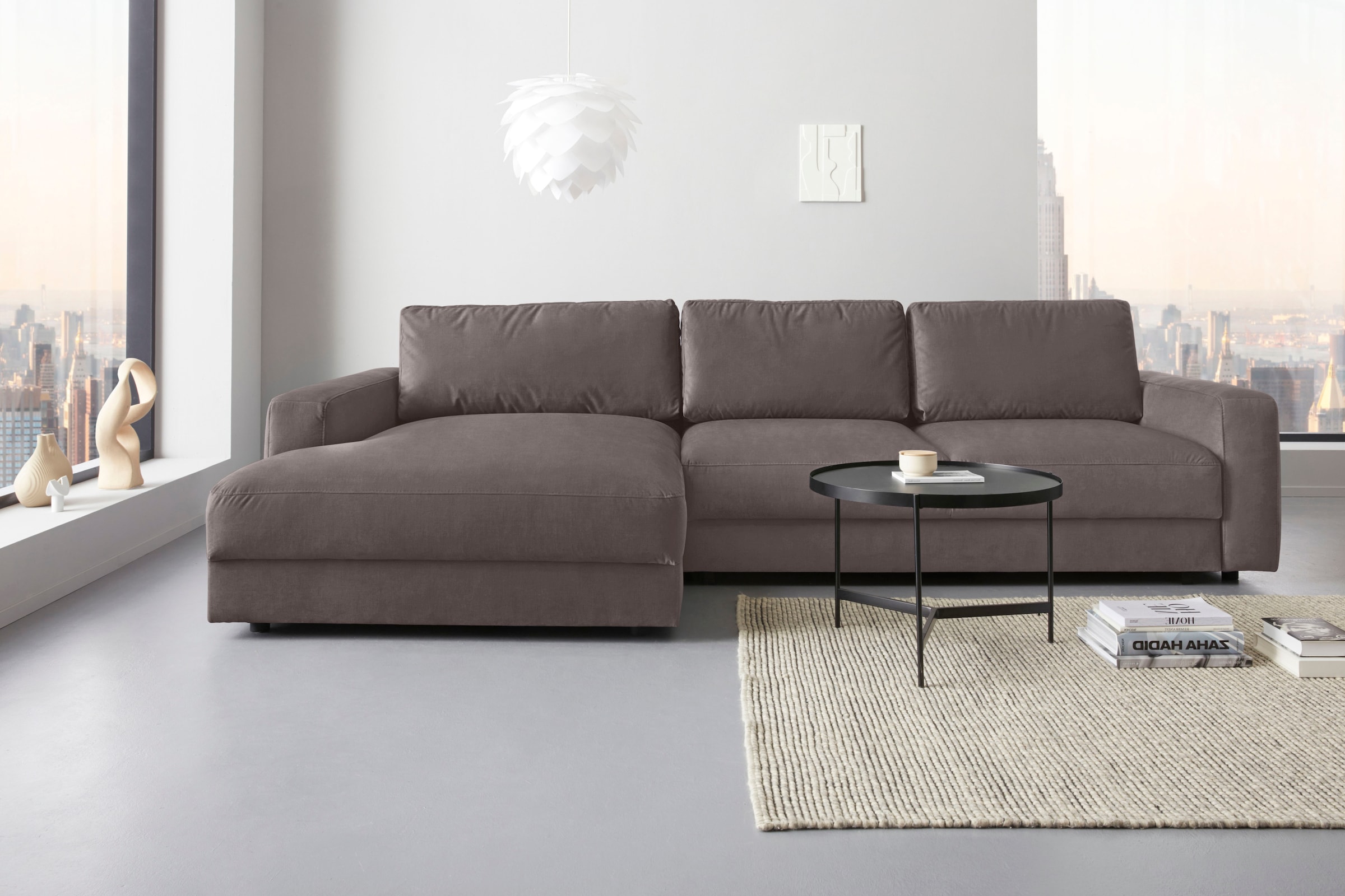 Home affaire Ecksofa "Bloomfield, elegant, viel Platz, Mega Couch, Breite 303cm, L-Form" extra tiefe Sitzfläche, wahlweise mit Sitztiefenverstellung