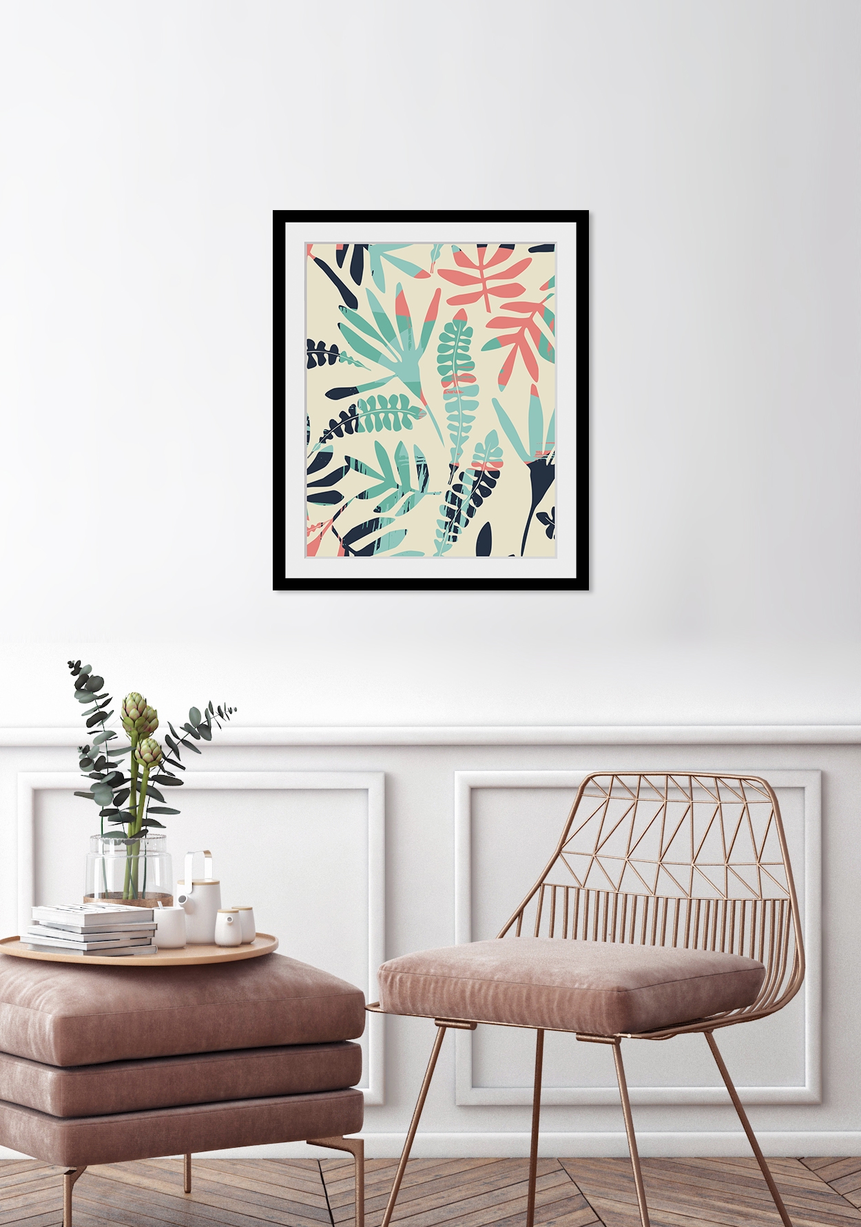 queence Bild »Danielle«, Blätter-Blumen-Blumenbilder-Abstrakt-Figuren, HD Premium Poster-Druck inkl. Holzrahmen