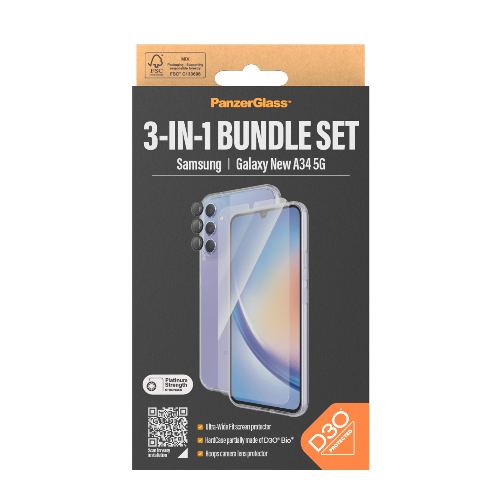 PanzerGlass Displayschutzglas »3-in-1 Bundle Set für Samsung Galaxy A34 5G, UWF«, für Samsung Galaxy A34 5G