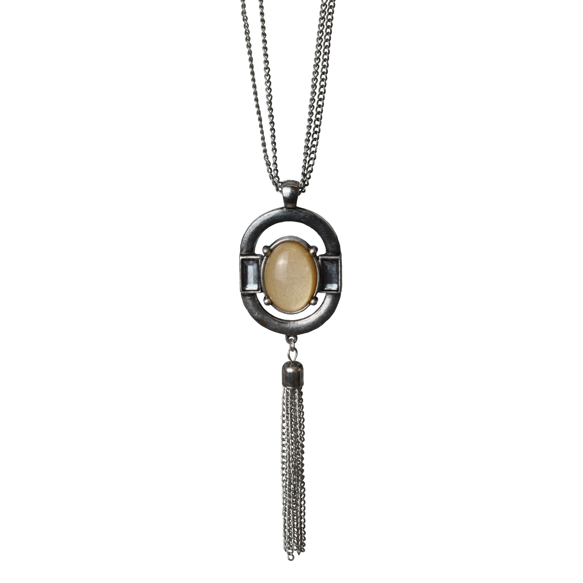 Steuer Collierkettchen »oval mit Quaste mittig Glasstein«
