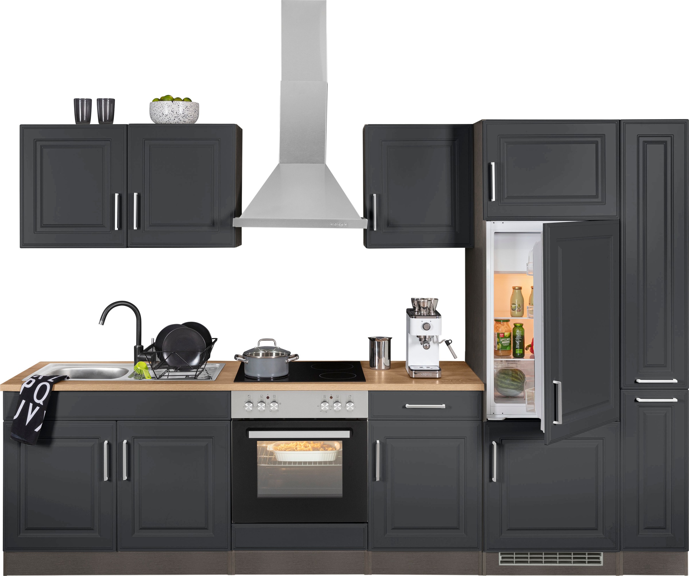 KOCHSTATION Küchenzeile »KS-Stockholm« Breite 300 cm, mit hochwertigen MDF Fronten im Landhaus-Stil