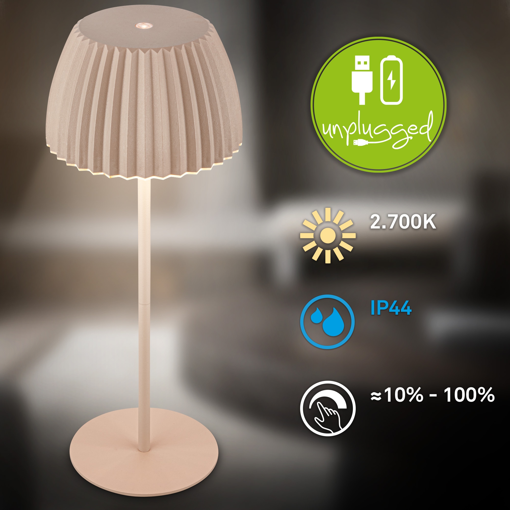 Briloner Leuchten LED Tischleuchte »Akku LED Tischleuchte, beige«