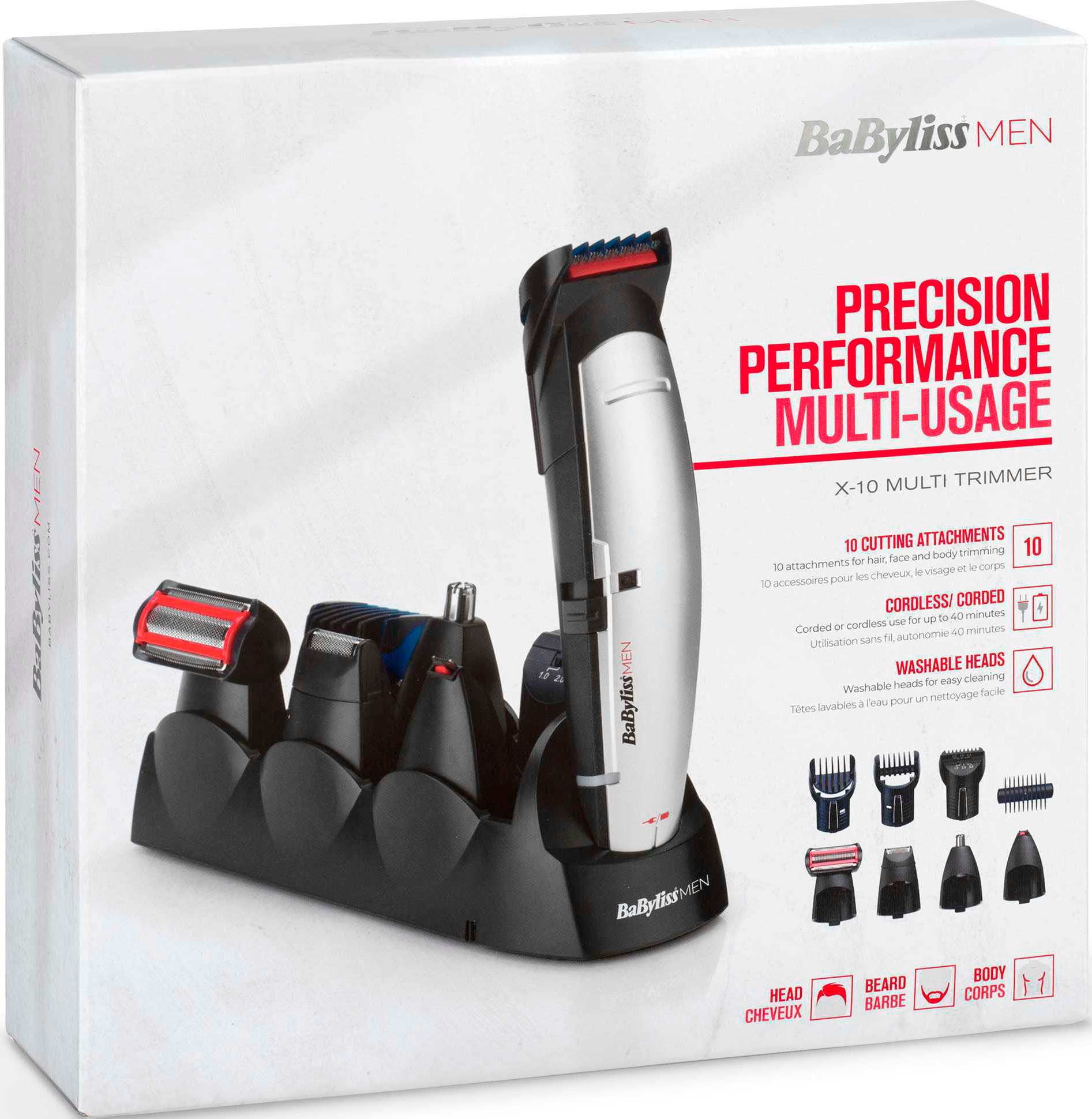 BaByliss Multifunktionstrimmer »E837E MEN X-10«, 5 Aufsätze, Multigrooming Set für Kopf, Gesicht & Körper