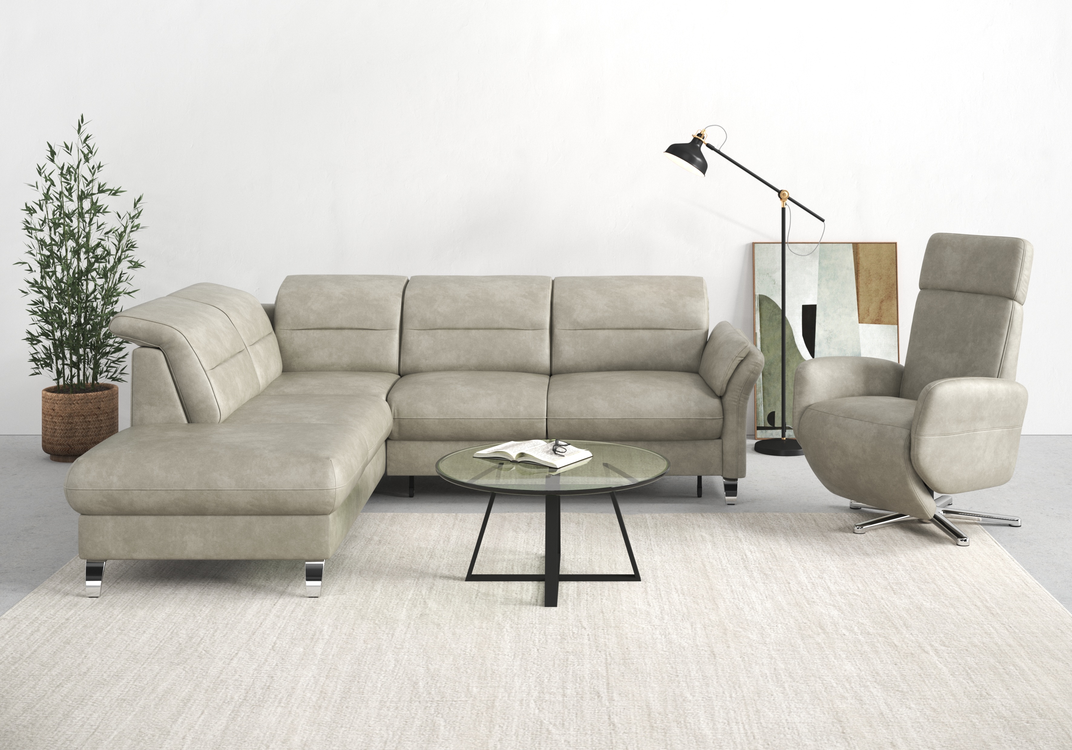 sit&more Ecksofa "Grenoble L-Form mit Federkern" wahlweise mit Schlaffunktion, Bettkasten, Arm- und Kopfteilverstellung