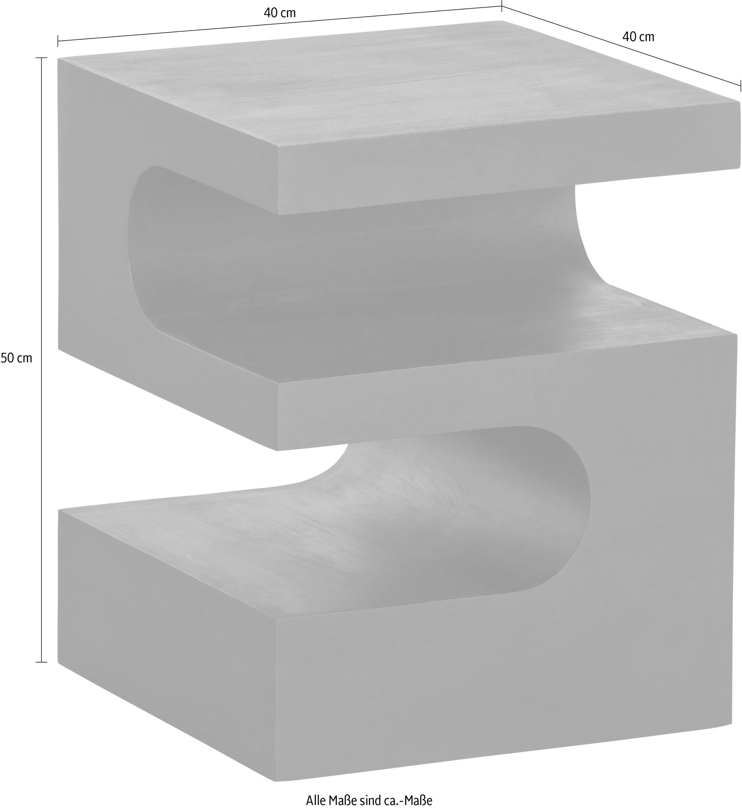 WOOOD Beistelltisch »Toma aus Mangoholz mit gedrehter Formgebung 40x40x50 cm« Tragkraft 15 kg, Plattendicke 5 cm, offener Zwischenboden 13 cm hoch
