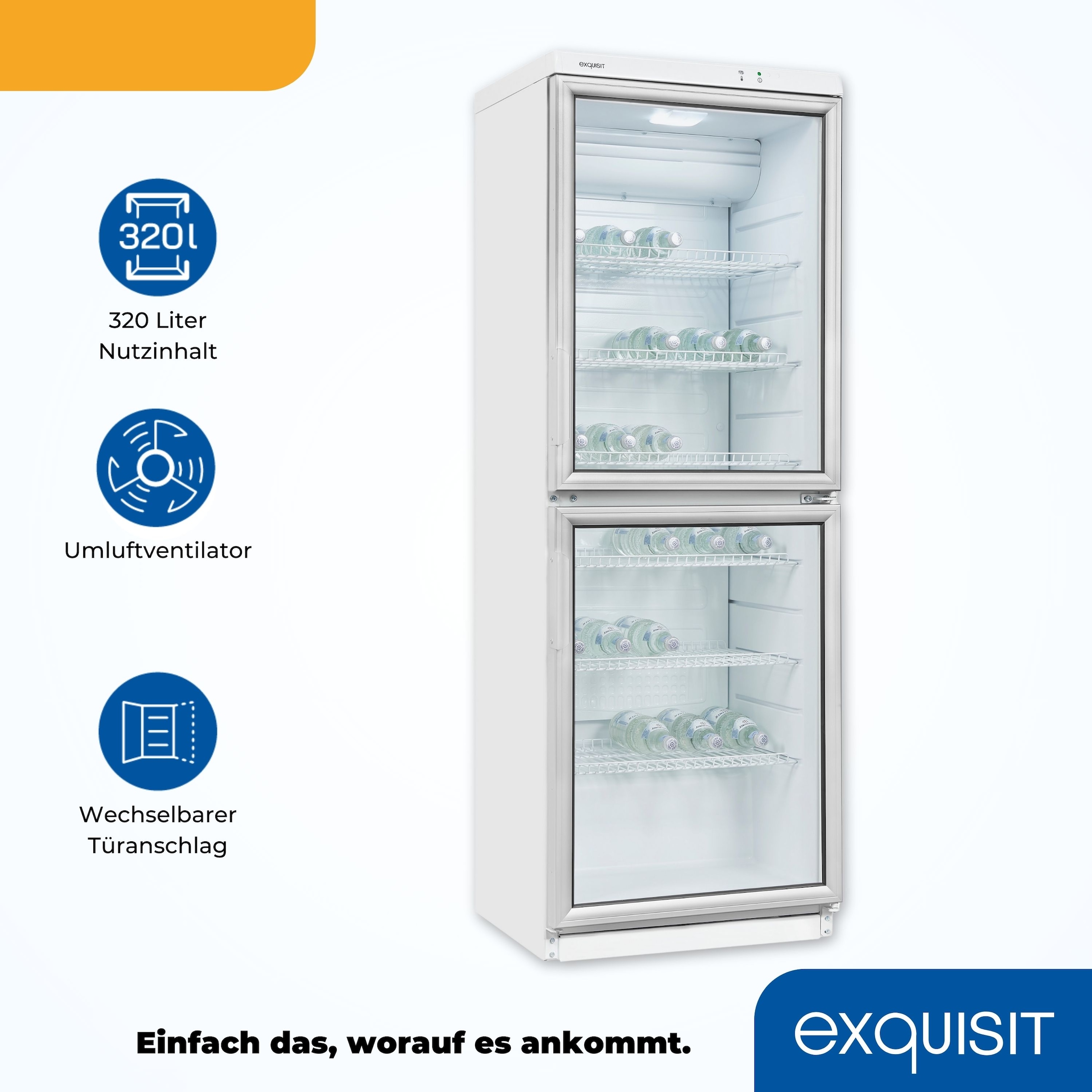 exquisit Getränkekühlschrank »GKS350-2-GT-280D weiss«, 320 L Volumen, Getränkekühlschrank mit Glastür, LED