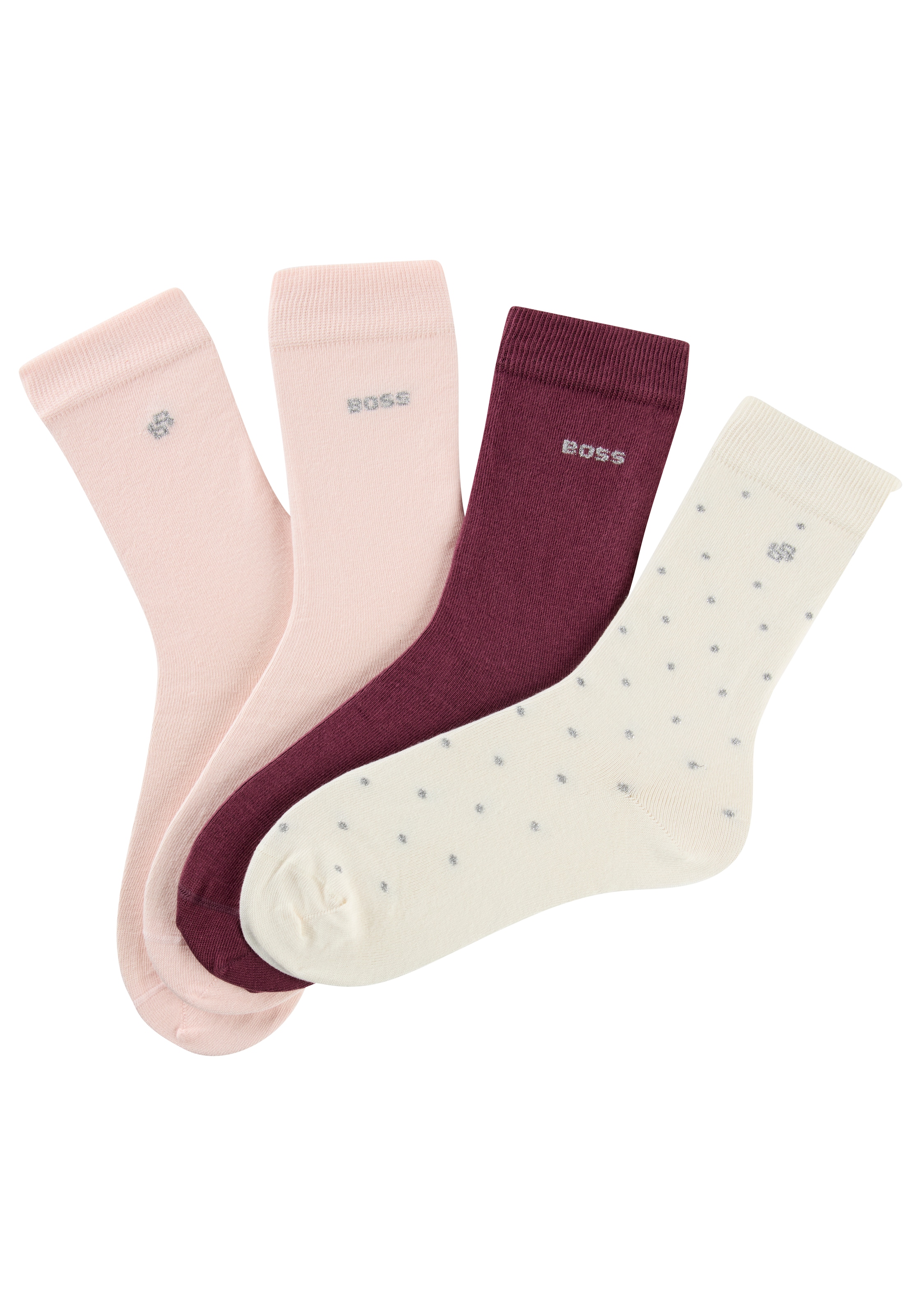 BOSS Socken »4P RS GiftShine«, (4 Paar), verstärkte Fersen- und Zehennaht, Rippbündchen