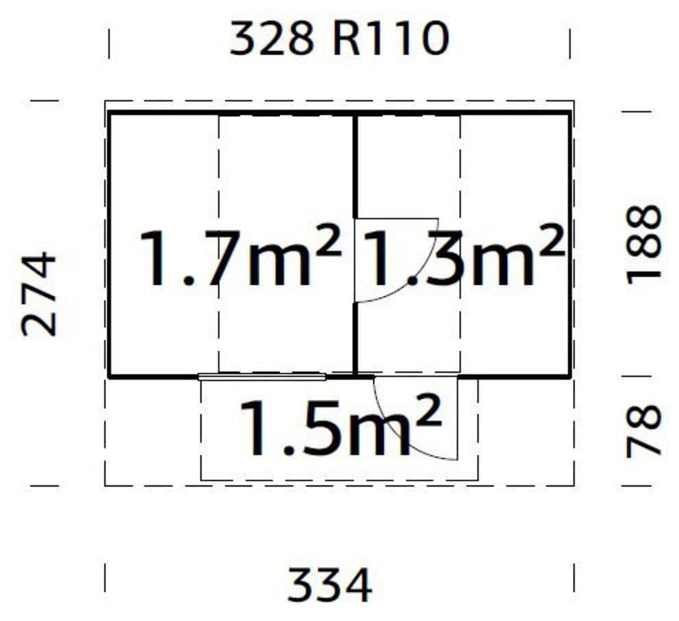 Palmako Fasssauna, 1,3 + 1,5 m², BxT: 333 x 273 cm