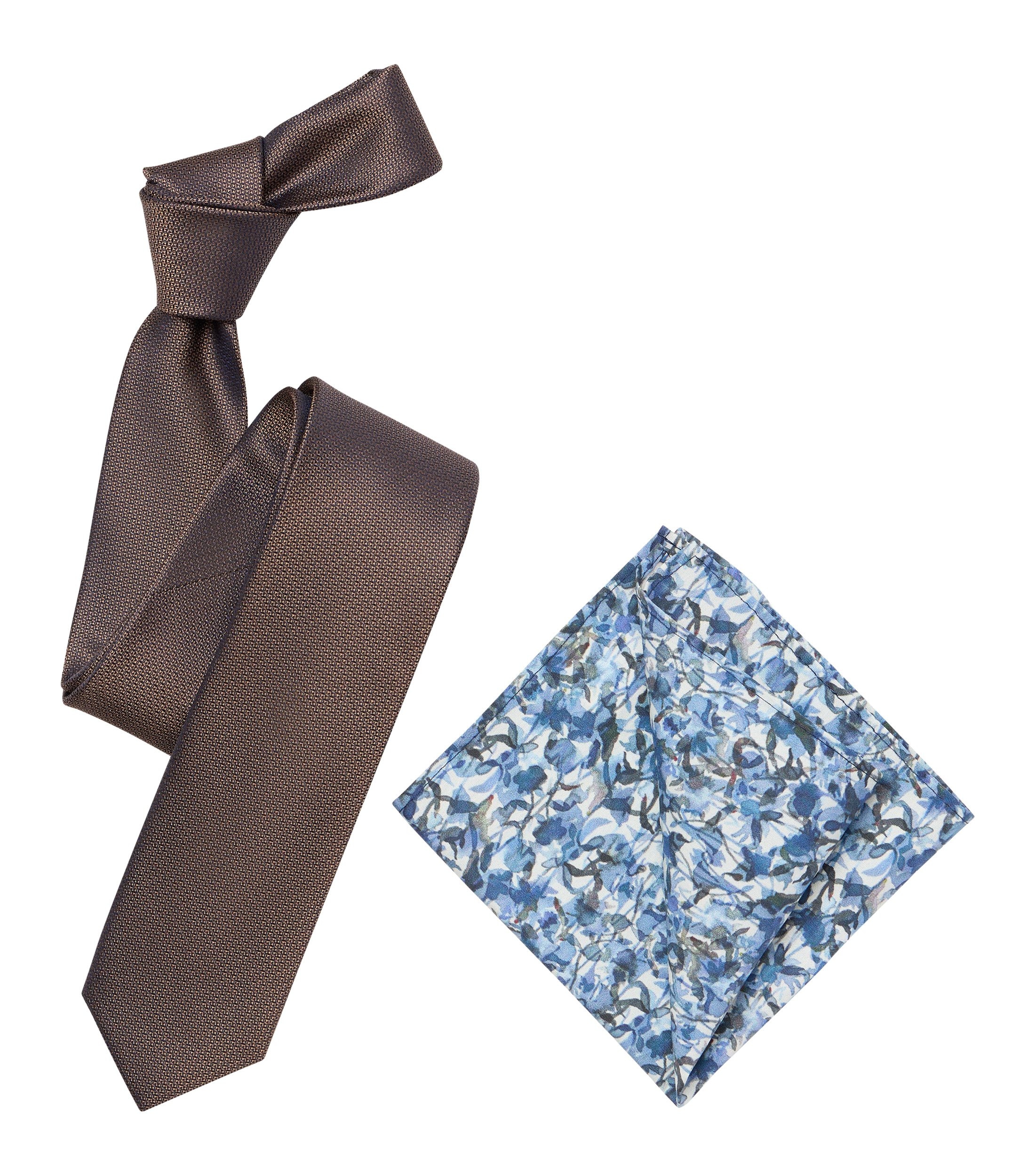 "Krawatte VENTI ""VENTI Set aus Krawatte und Einstecktuch gemustert"", Herren, braun (kastanienbraun), 100% Seide, Krawatten"