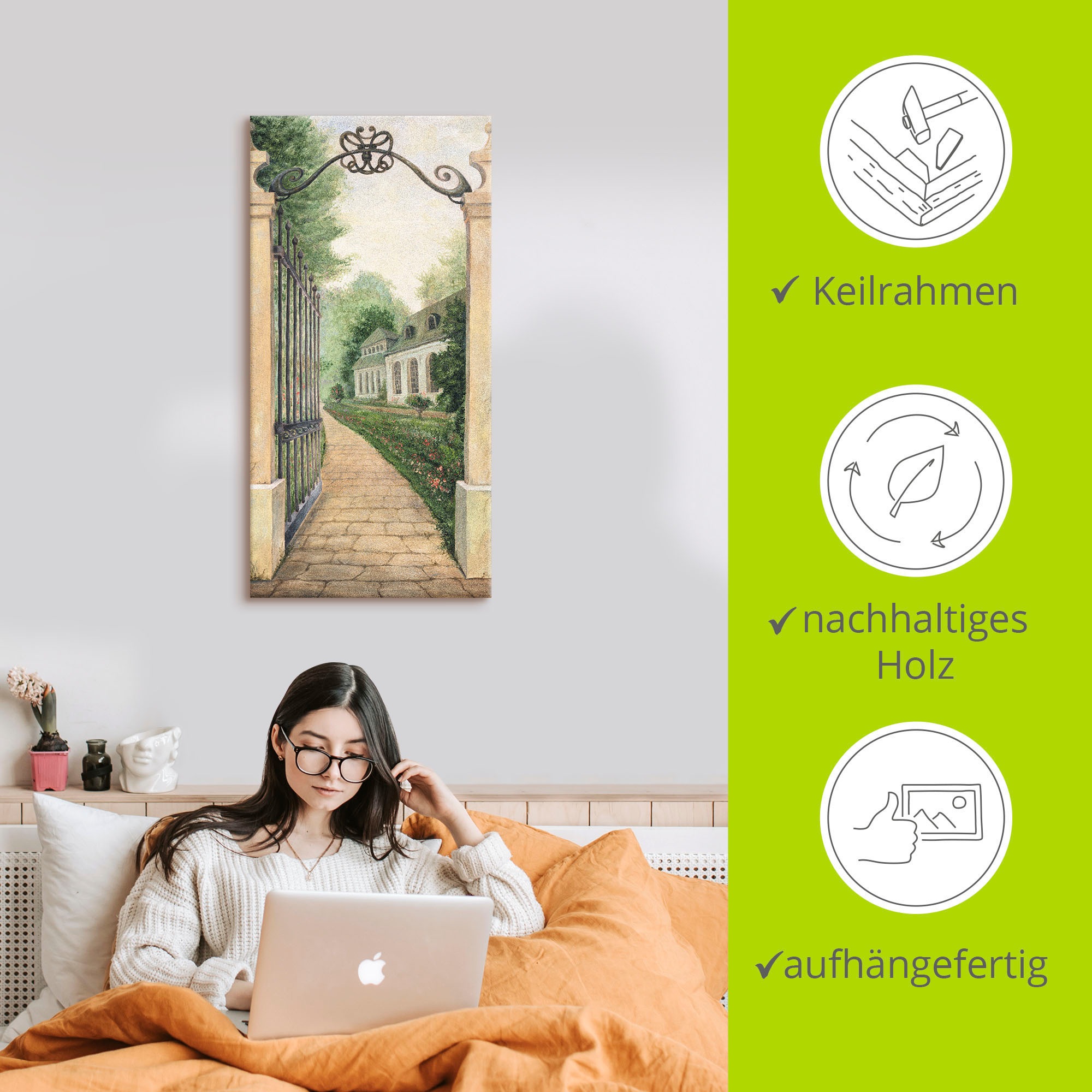 Artland Wandbild »Fresco - Blick durchs Gartentor«, Garten, (1 St.), als Leinwandbild, Poster in verschied. Größen