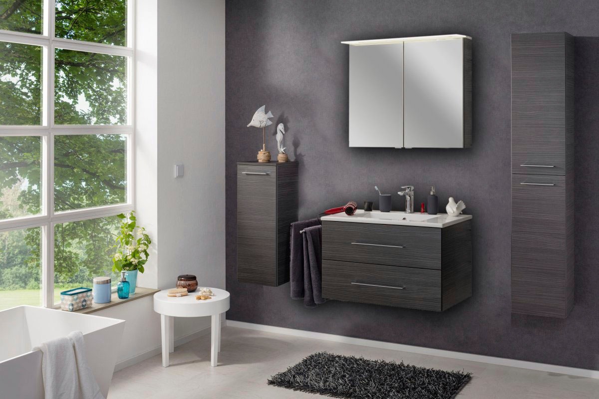 FACKELMANN Spiegelschrank »PE 80 - Dark-Oak«, Badmöbel Breite 80 cm, 2 Türen,  doppelseitig verspiegelt | BAUR