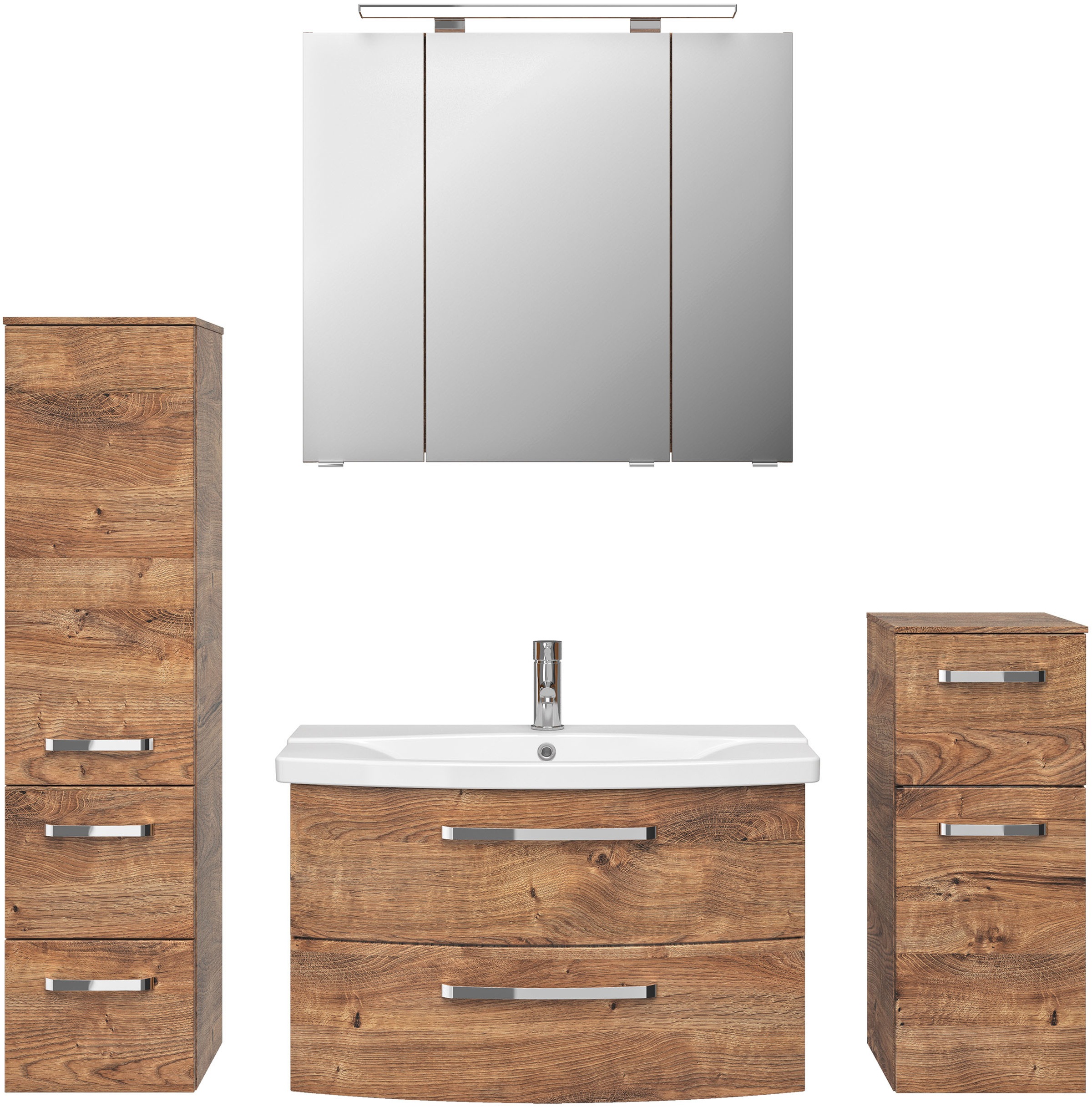 Saphir Badmöbel-Set »Serie 4010 4-teilig Keramik-Waschtisch mit LED-Spiegelschrank«, (Set), Badezimmer Set mit Unterschrank, Midischrank, inkl. Türdämpfer