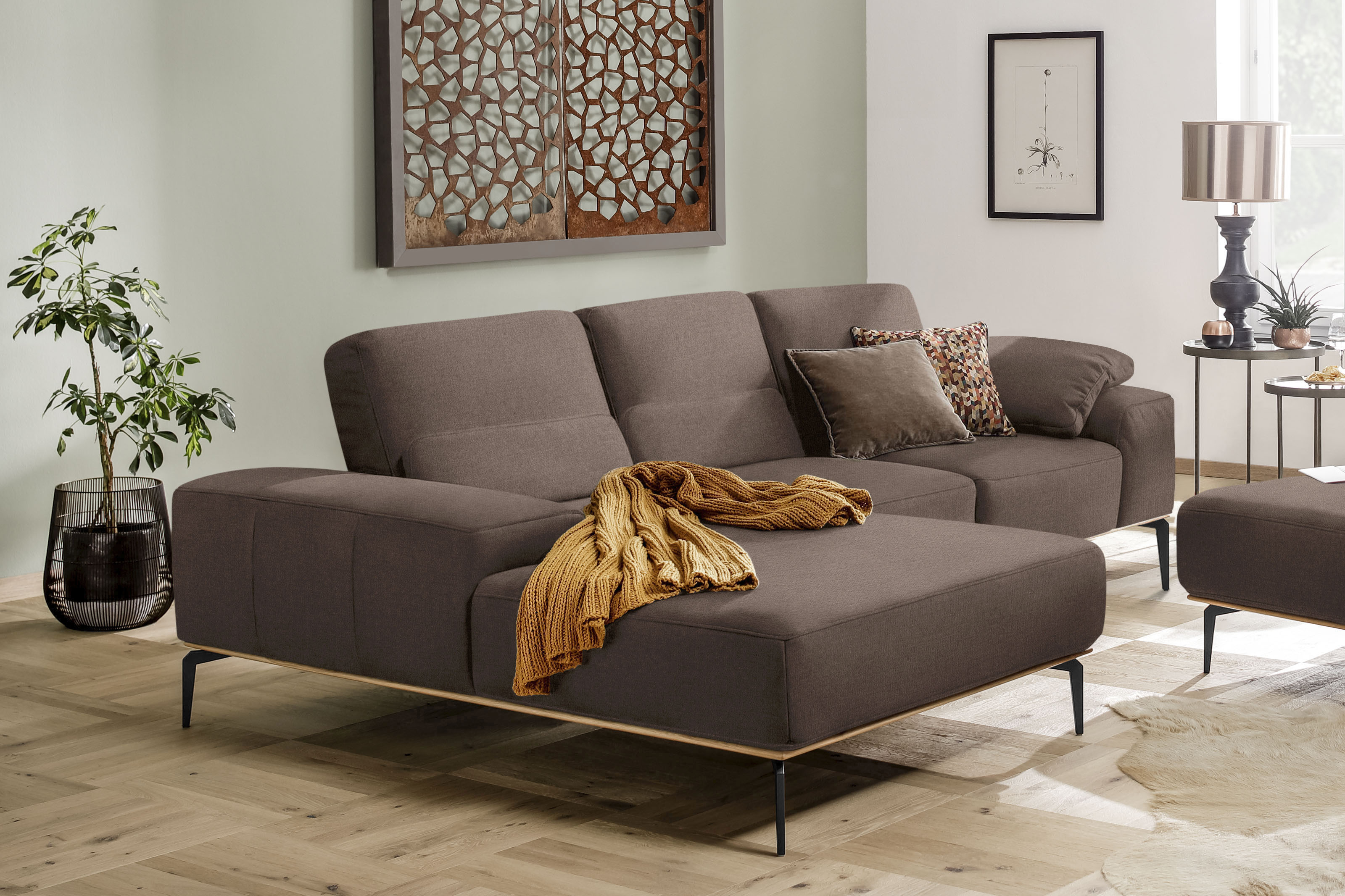 W.SCHILLIG Ecksofa "run, Designsofa mit tollem Sitzkomfort, bequem, L-Form" mit Holzsockel, Füße in Schwarz pulverbeschichtet, Breite 279 cm