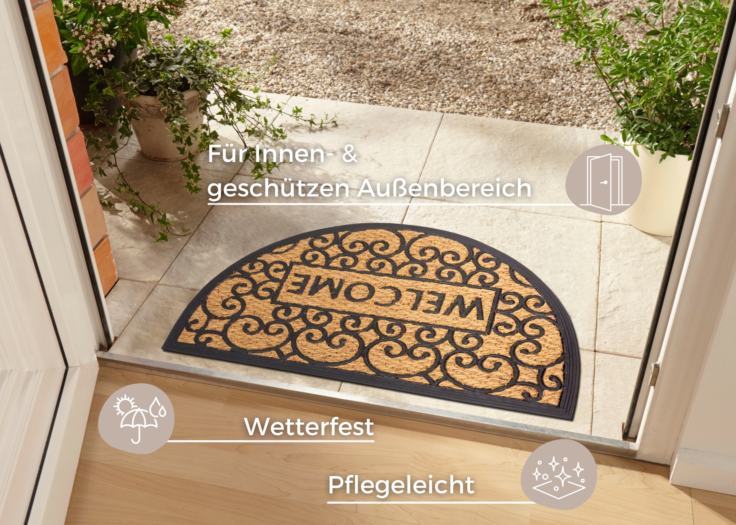 HANSE Home Fußmatte "Welcome, Türmatte" halbrund 8 mm Höhe Kokos, Gummi, Sc günstig online kaufen
