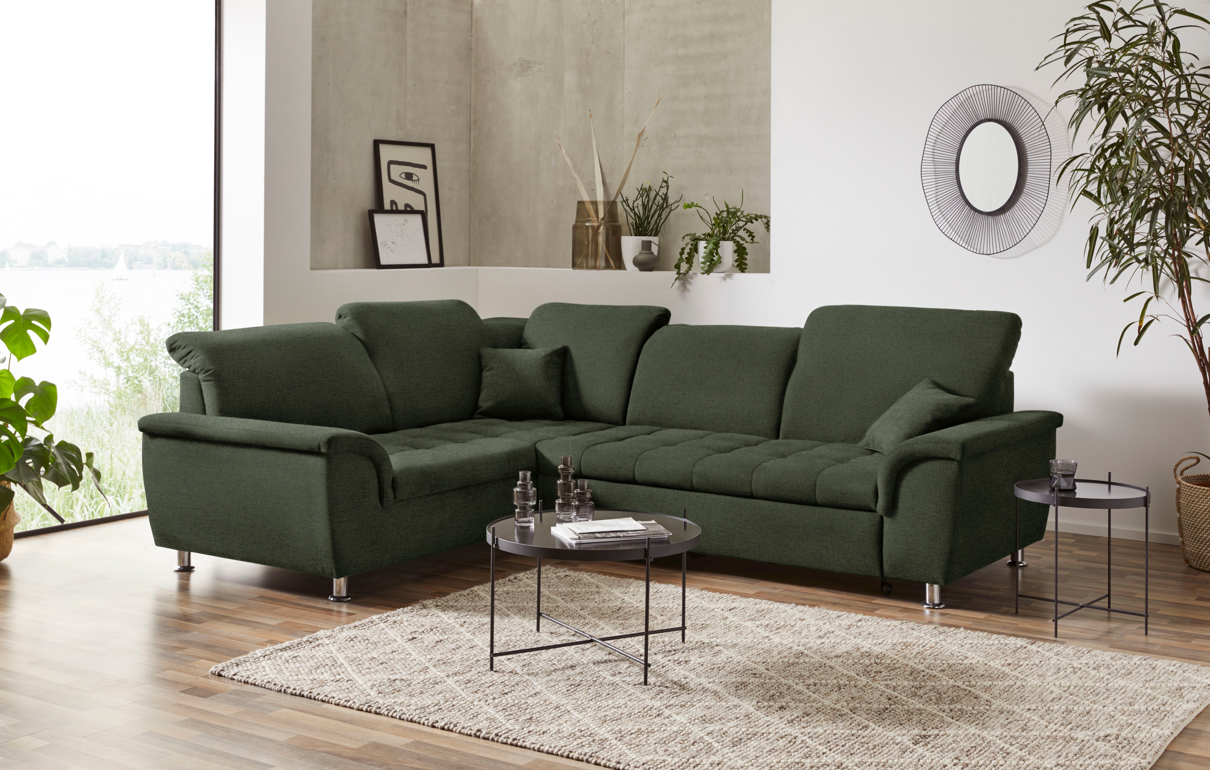 DOMO collection Ecksofa "FRANZI zeitlos und elegant, moderne Sitzheftung, L-Form" wahlweise mit Kopfteilverstellung (dann Breite: 275 cm)