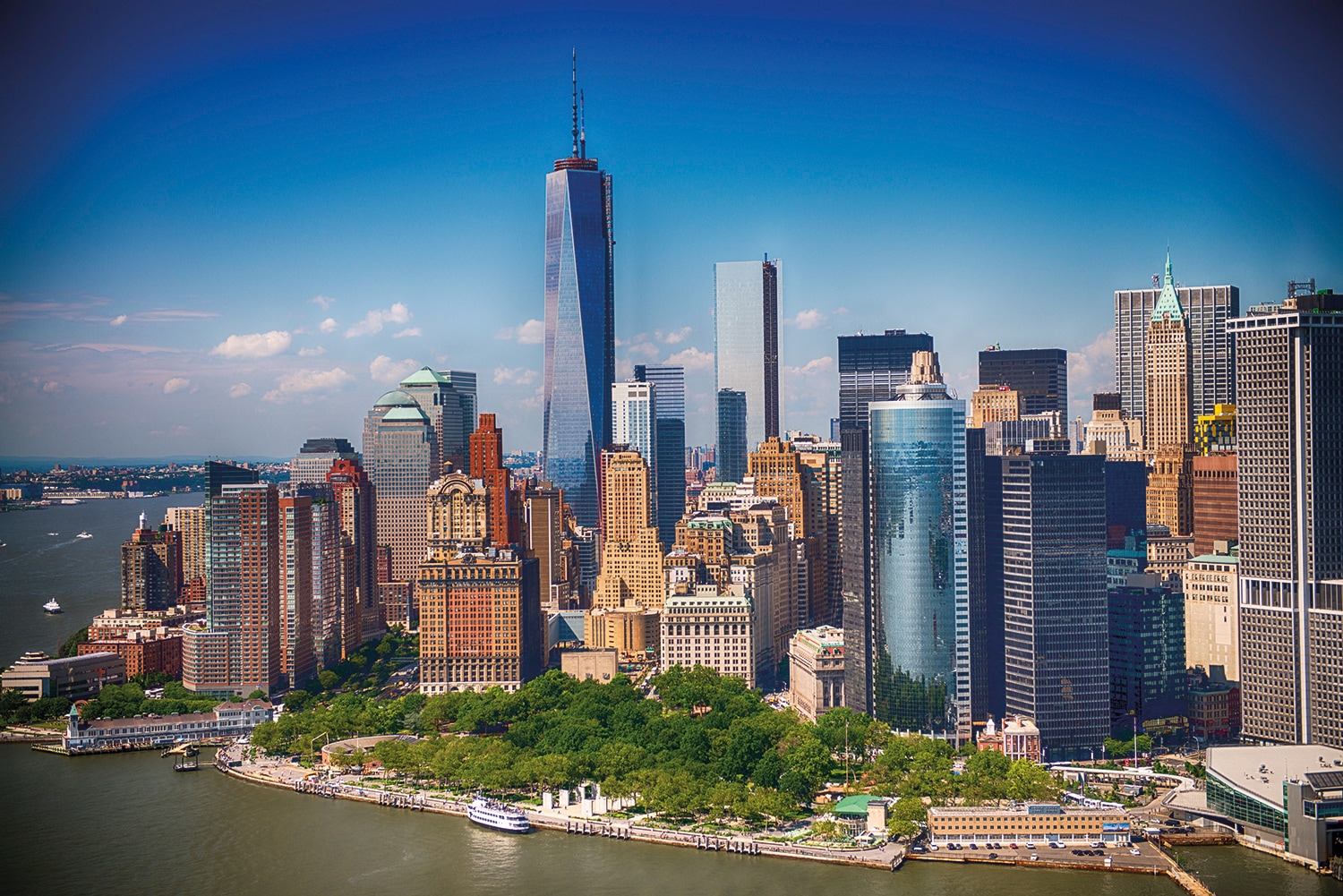 Fototapete PAPERMOON "Lower Manhattan Skyline", bunt, B:4m L:2,6m, Vlies, Tapeten - B/L: 4m x 2,6m, Bahnen: 8 Stk.