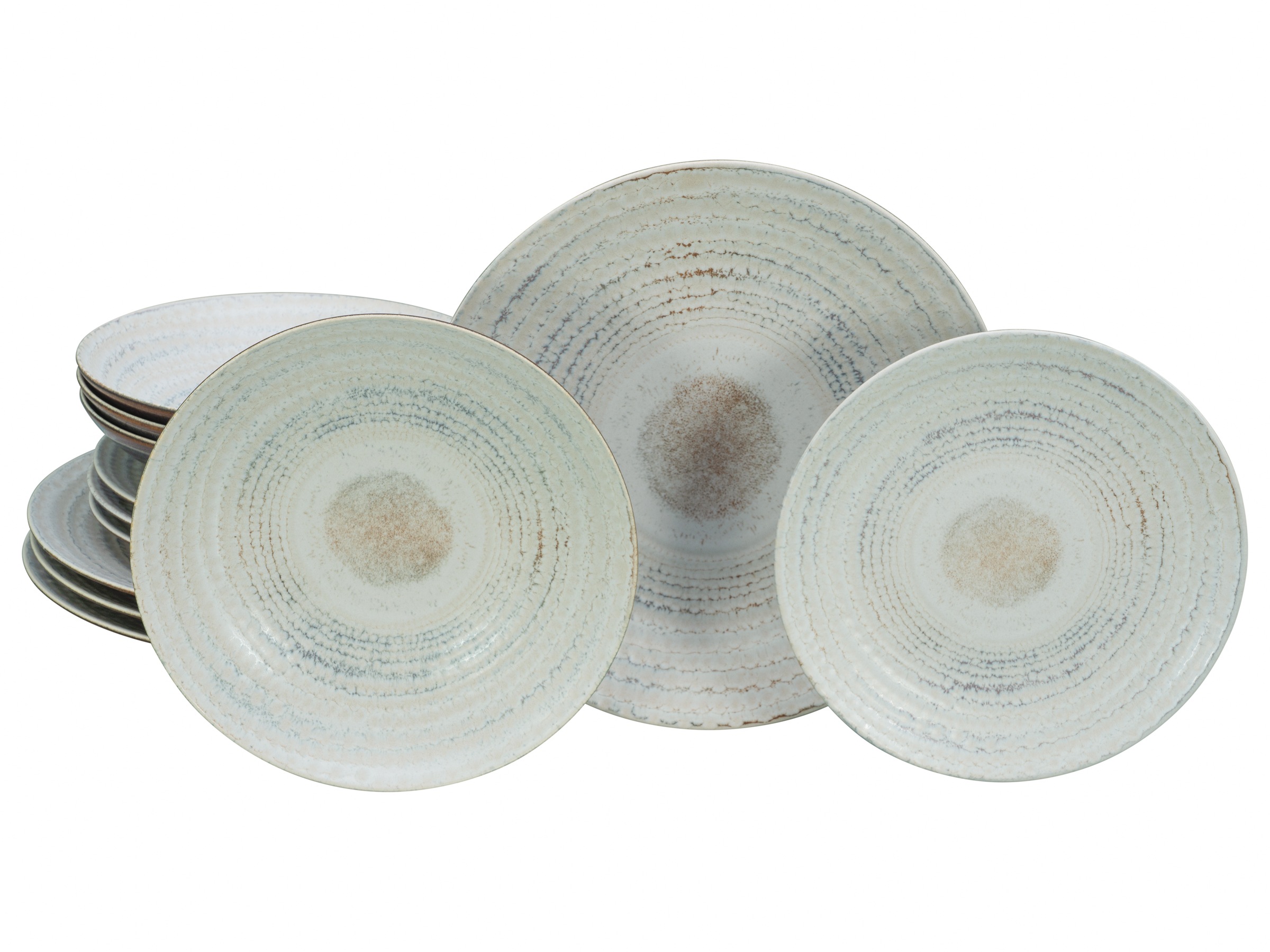 CREATABLE Teller-Set "Neapel, Tellerset 12-tlg.", 12sanftes weiß, Geschirr-Sets, Edles Tellerset, Vulkanoptik