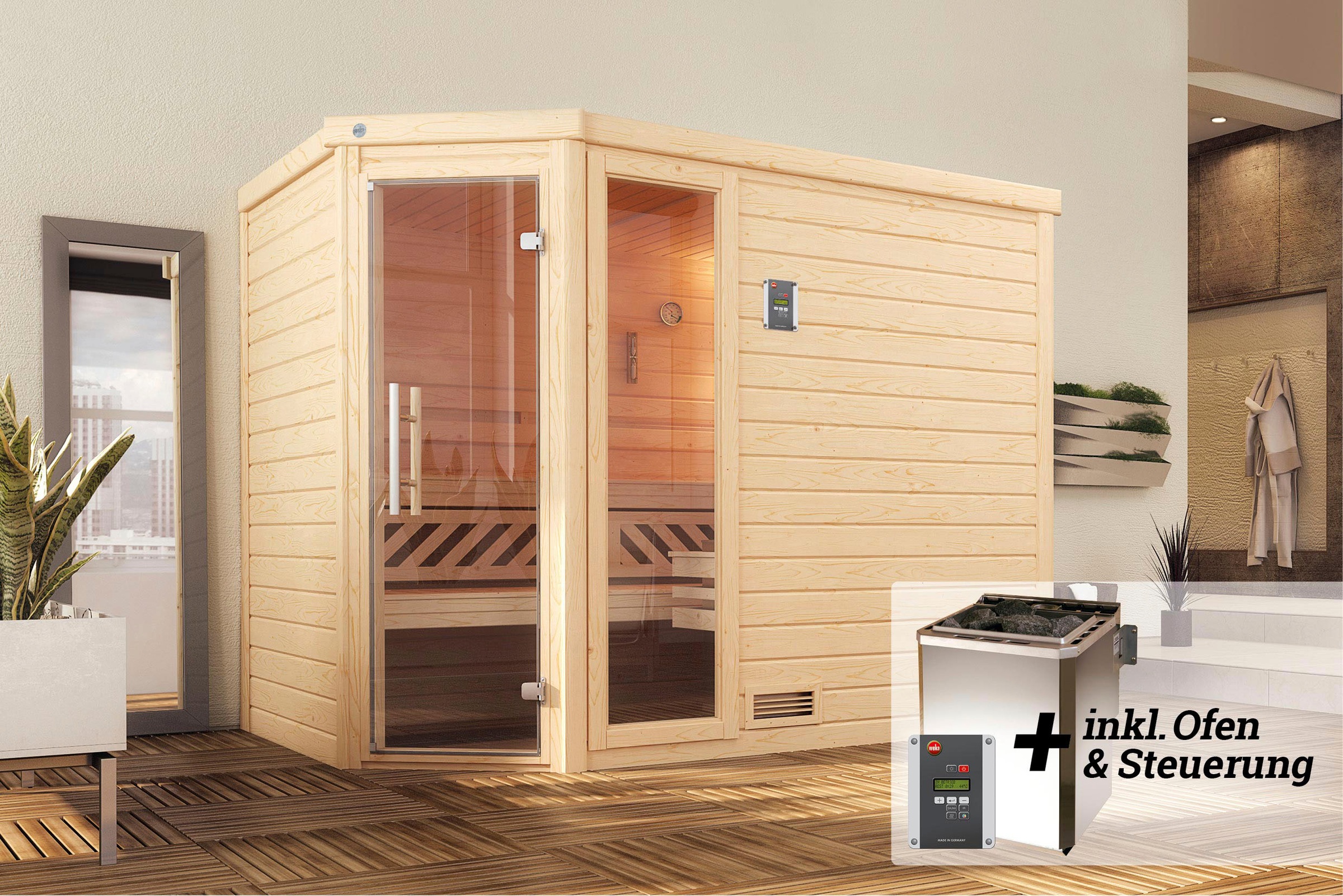 weka Sauna »Turku«, 7,5 kW Bio-Ofen mit digitaler Steuerung