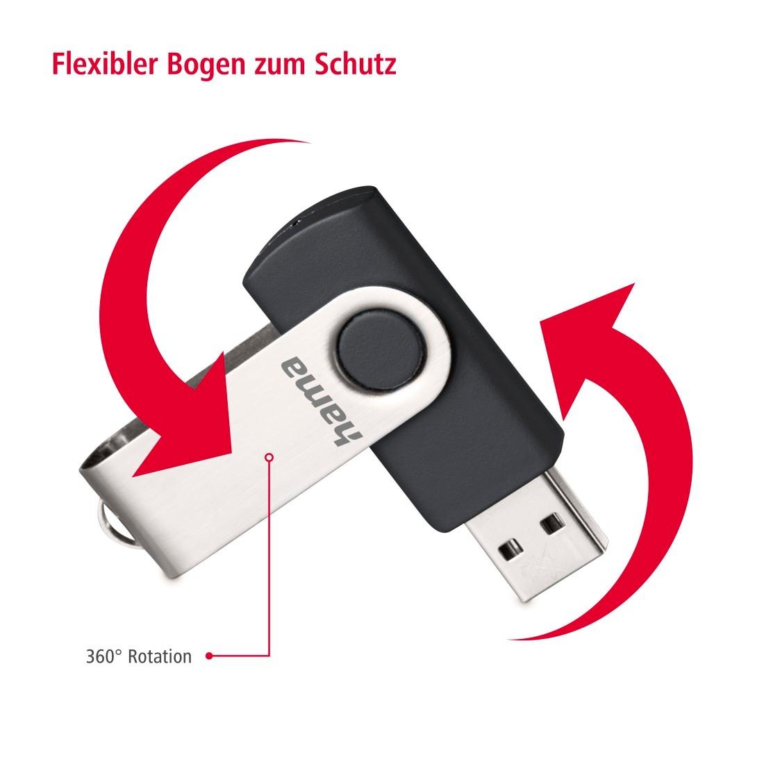 Hama USB-Stick »USB-Stick "Rotate", USB 2.0, 32GB, 10MB/s, Schwarz/Silber«, (Lesegeschwindigkeit 10 MB/s)