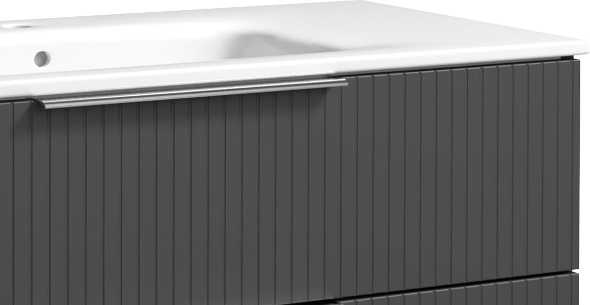 welltime Waschtisch »G-Line«, mit Keramik Waschbecken, Schubladen mit Softclose, trendig geriffelt