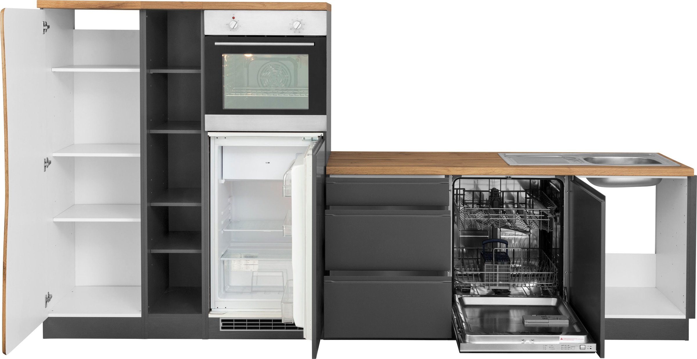 KOCHSTATION Winkelküche »KS-Bruneck«, Stellbreite 380/180 cm breit, ohne E-Geräten, MDF Fronten