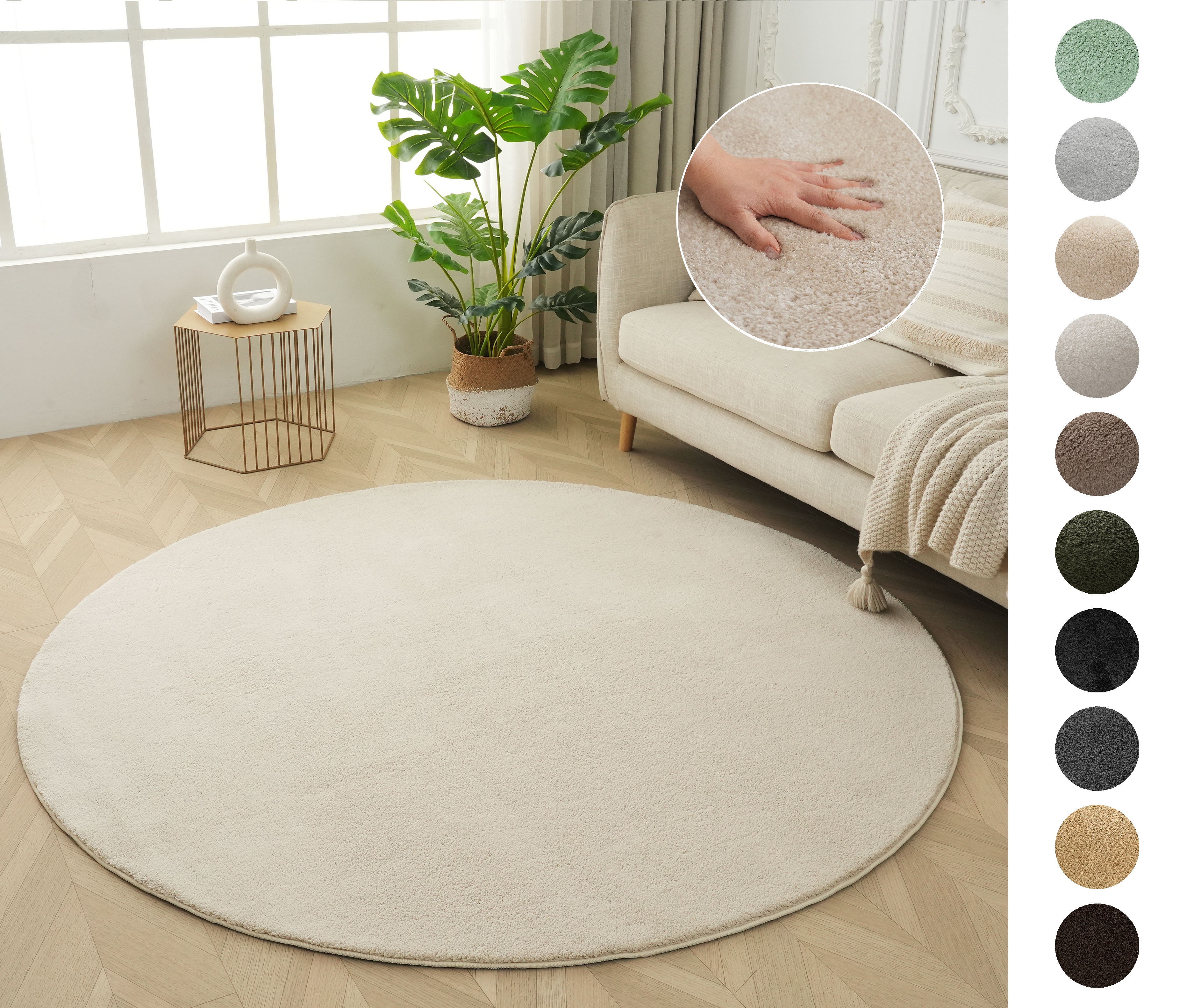 OTTO home "Cali" rund 16 mm Höhe Uni-Farben, kuschelig, & weich, waschbar, Wohnzimmer, Schlafzimmer