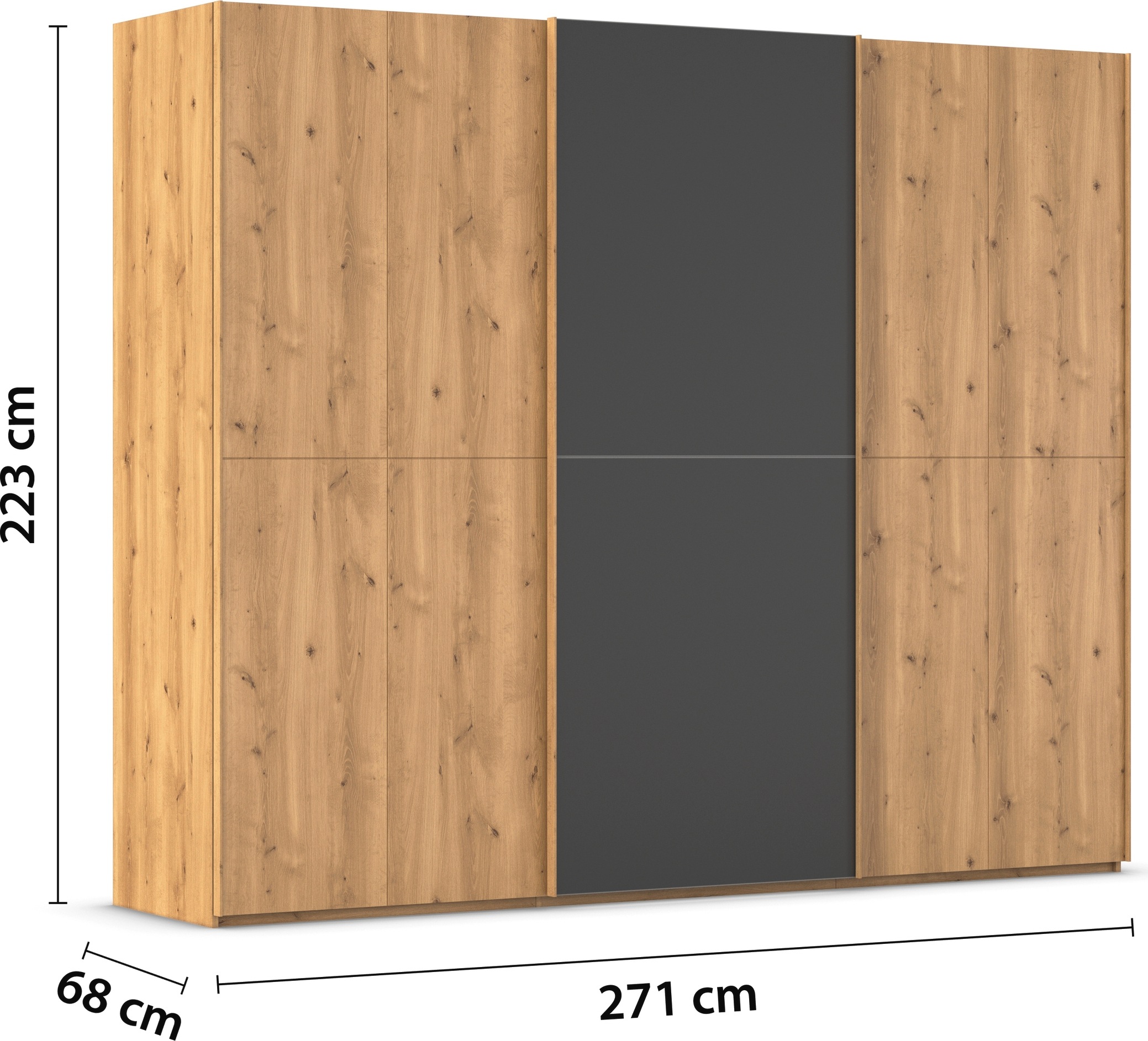 rauch Schwebetürenschrank »Kleiderschrank Schrank Garderobe Schlafzimmerschrank SCALE-WOOD«, edle geteilte Front in massiver Asteiche mit Glastüren MADE IN GERMANY