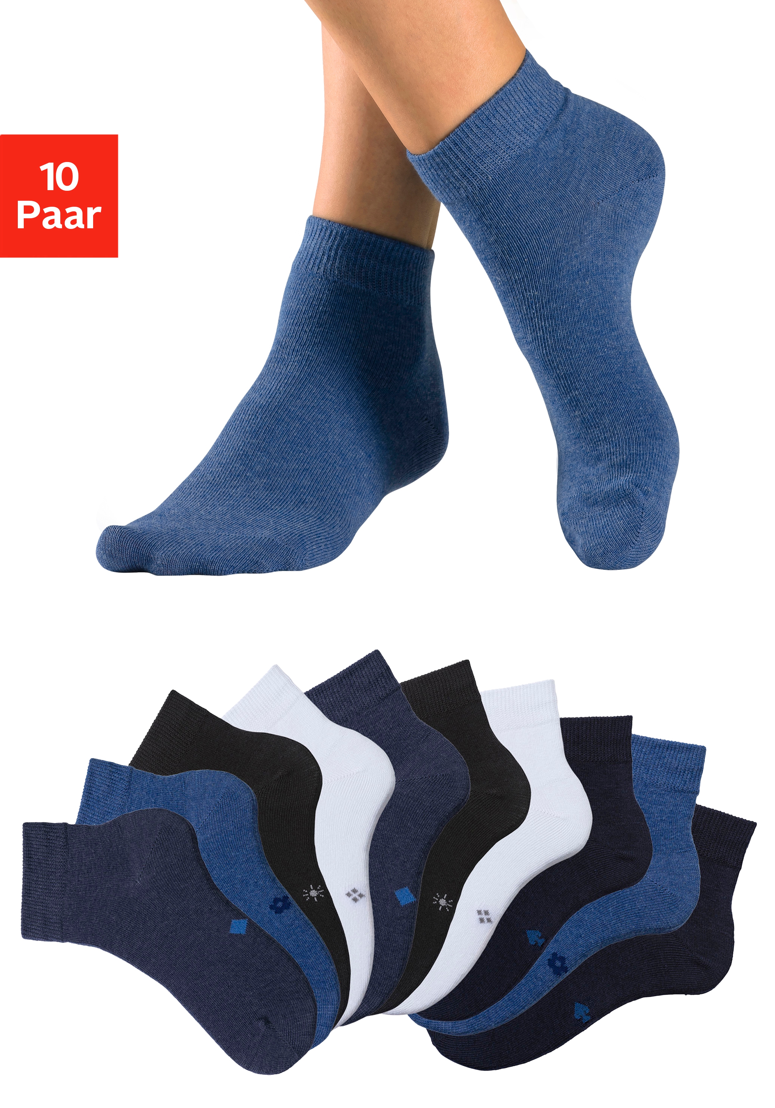 H.I.S Kurzsocken "Damen Herren Kurzschaft Socken" Packung, 10 Stk. tlg. mit eingestrickten Symbolen, leicht zum sortieren