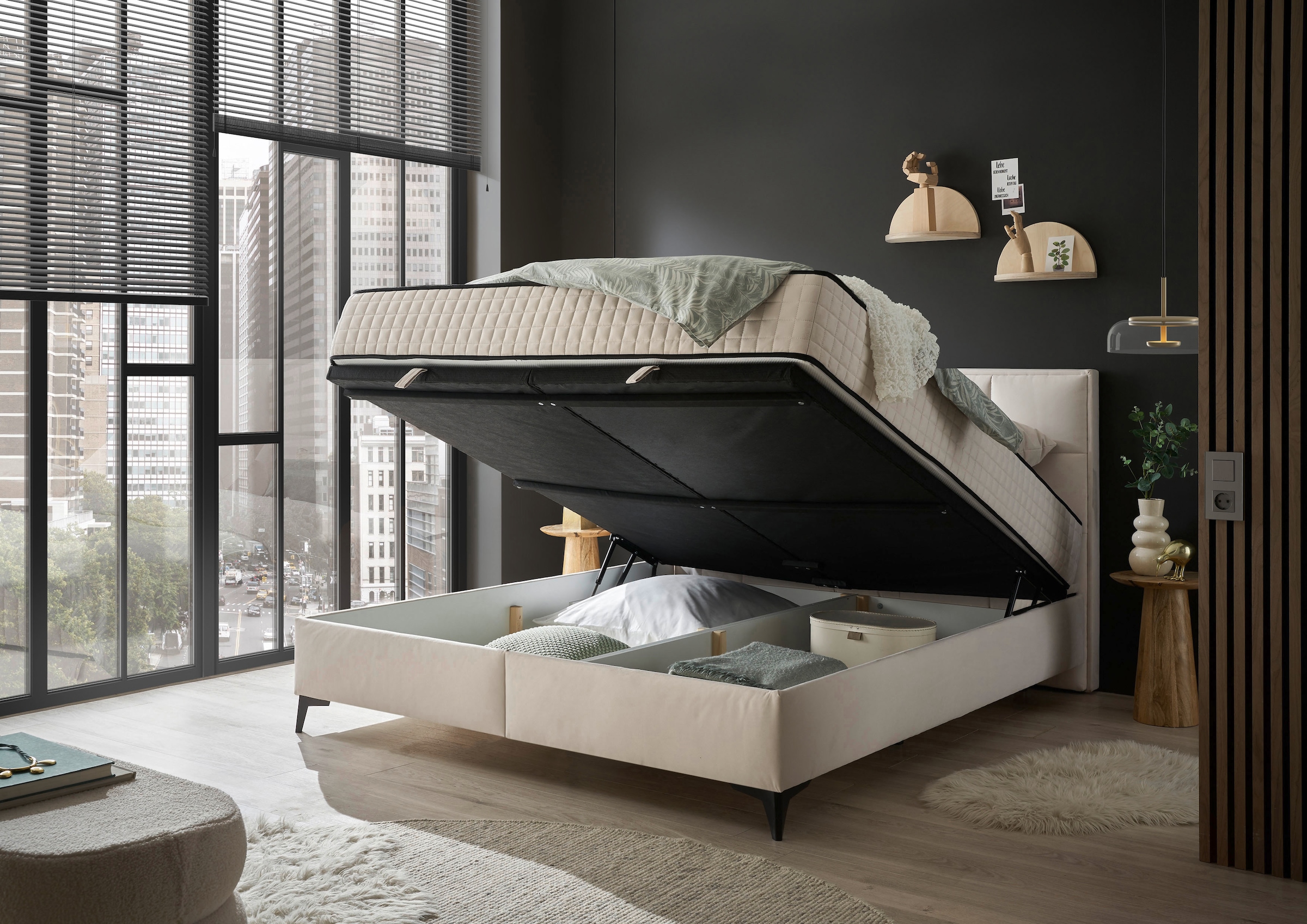 ED EXCITING DESIGN Boxbett »Monroe inkl. Bettkasten, erhältlich in den Breiten 160cm & 180cm«, Duo-Matratze - feste Seite mit Kokosmatte
