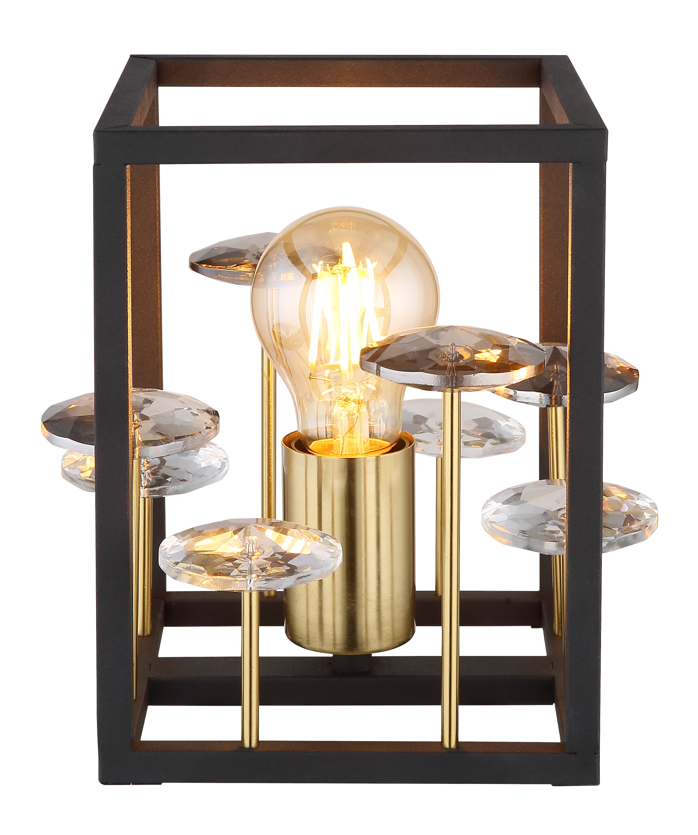 GLOBO LIGHTING Tischleuchte »LISBON«, Leuchtmittel E27 | ohne Leuchtmittel, Tischlampe/Kristalle rauchfarben/Metall/Wohnzimmer/Flur