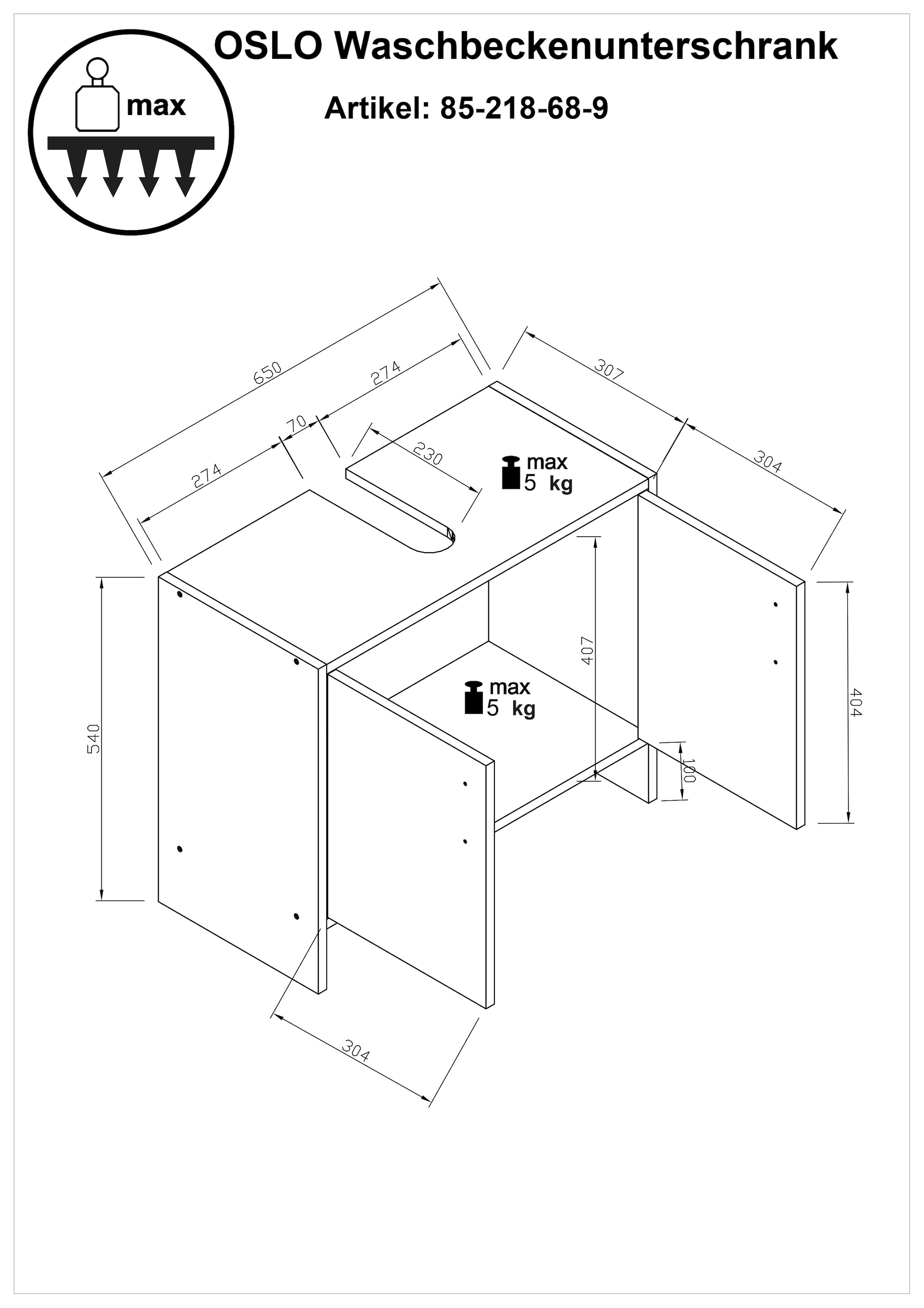 BASIC by Balculina Badmöbel-Set »Oslo Badezimmerset Schrankset Badset 5tlg.«, (Komplett-Set, 5 St.), Spiegel, Hängeschrank, Unterschrank, Hochschrank, Waschbeckenschrank