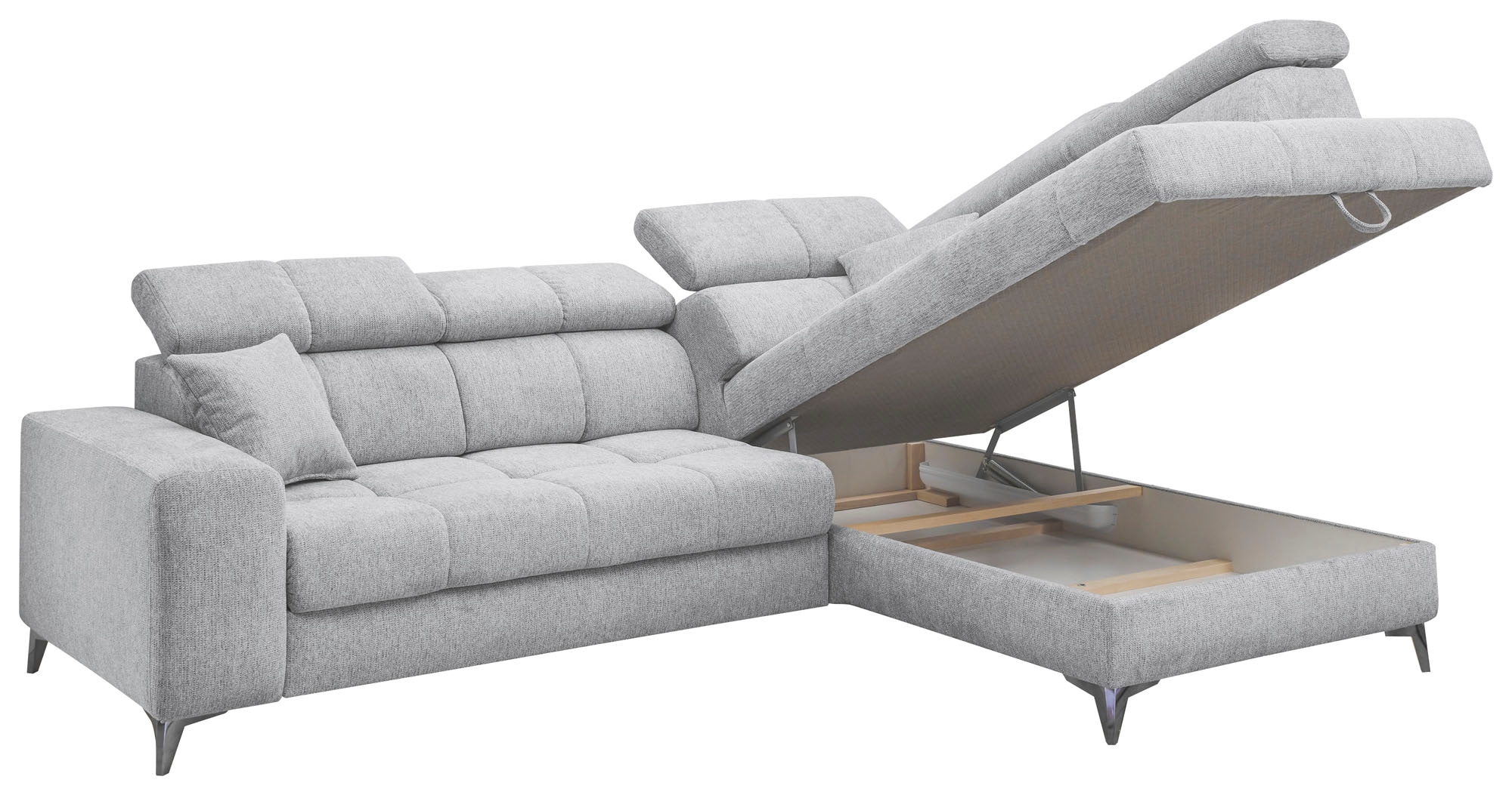 ED EXCITING DESIGN Ecksofa »Sydney L-Form mit Bettfunktion, Bettkasten, Kopfteilverstellung«, motorischer Sitztiefenverstellung, USB-Port & 2 Zierkissen