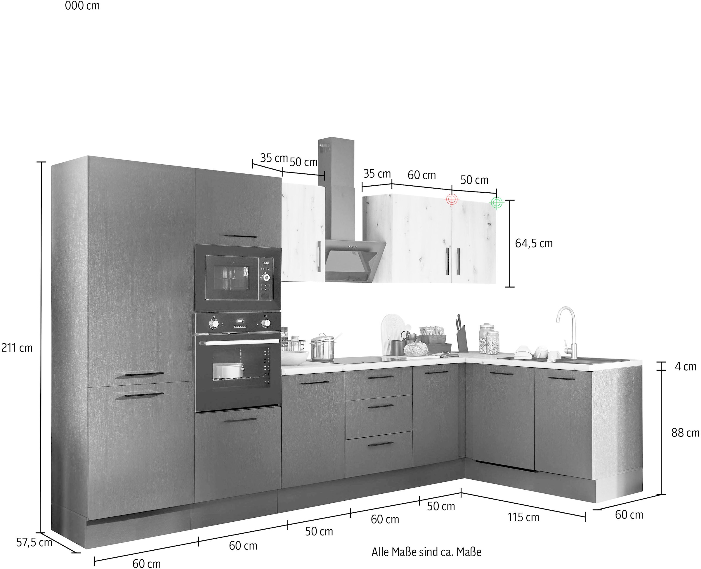 BASIC by Balculina Winkelküche »Turin«, Stellbreite 340x175 cm, wahlweise mit E-Geräten