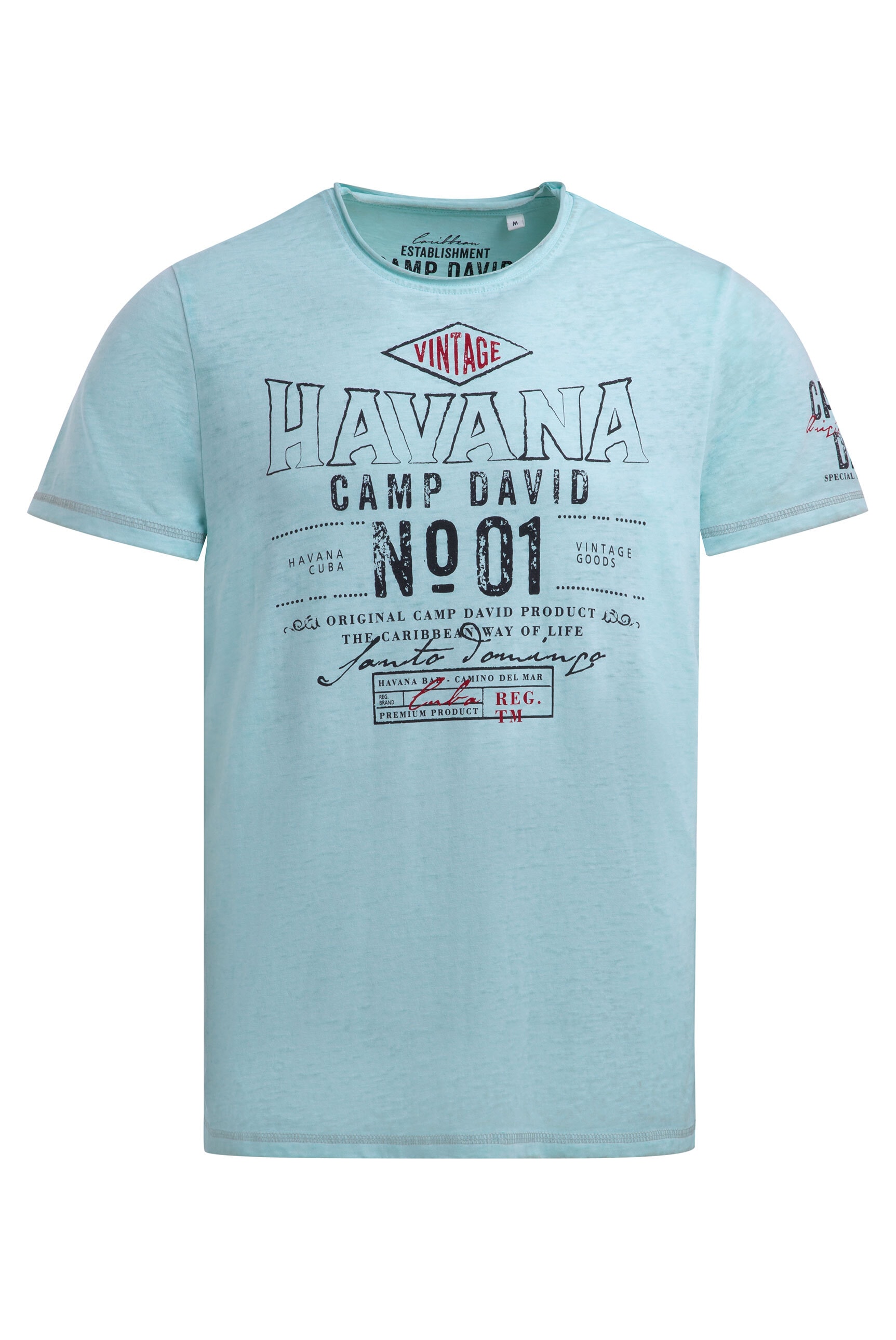 CAMP DAVID Rundhalsshirt mit offener Kante am Ausschnitt