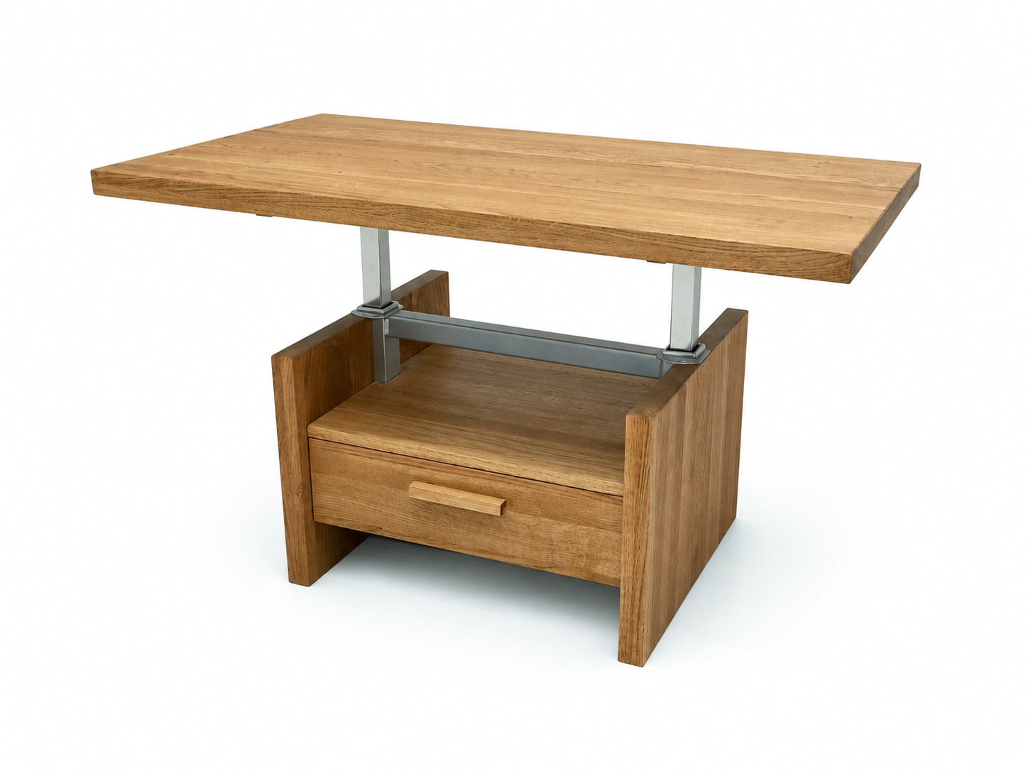 OTTO home Couchtisch »Ravenna, Kaffeetisch« Wildeiche Natur/Smoke massiv, Liftfunktion, Schublade, Ablage
